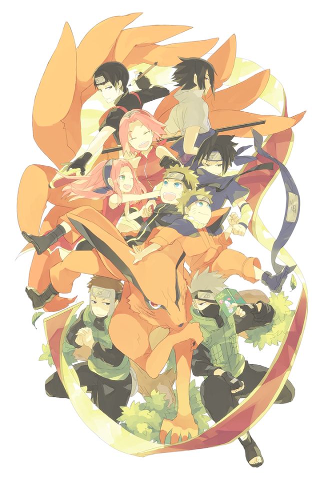 Download mobile wallpaper Anime, Naruto, Sasuke Uchiha, Sakura Haruno, Naruto Uzumaki, Yamato (Naruto), Sai (Naruto), Kakashi Hatake, Kyūbi (Naruto) for free.
