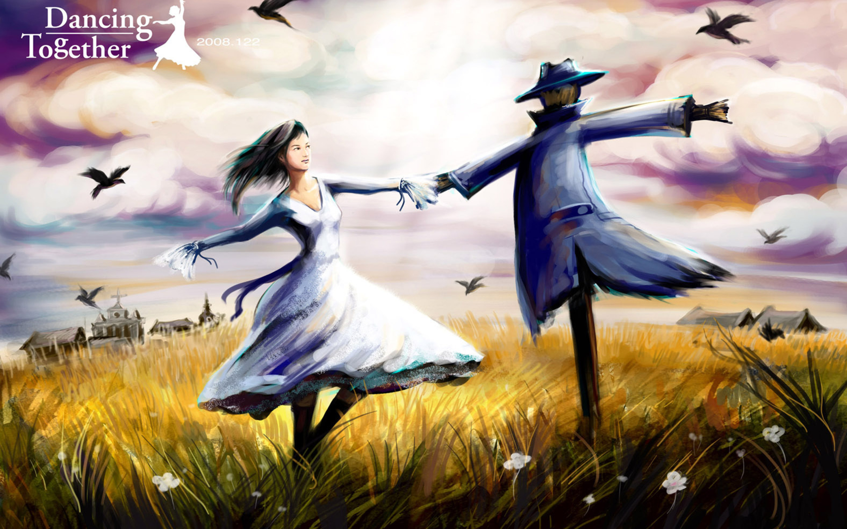 Free download wallpaper Anime, Grass, Flower, Bird, Original on your PC desktop