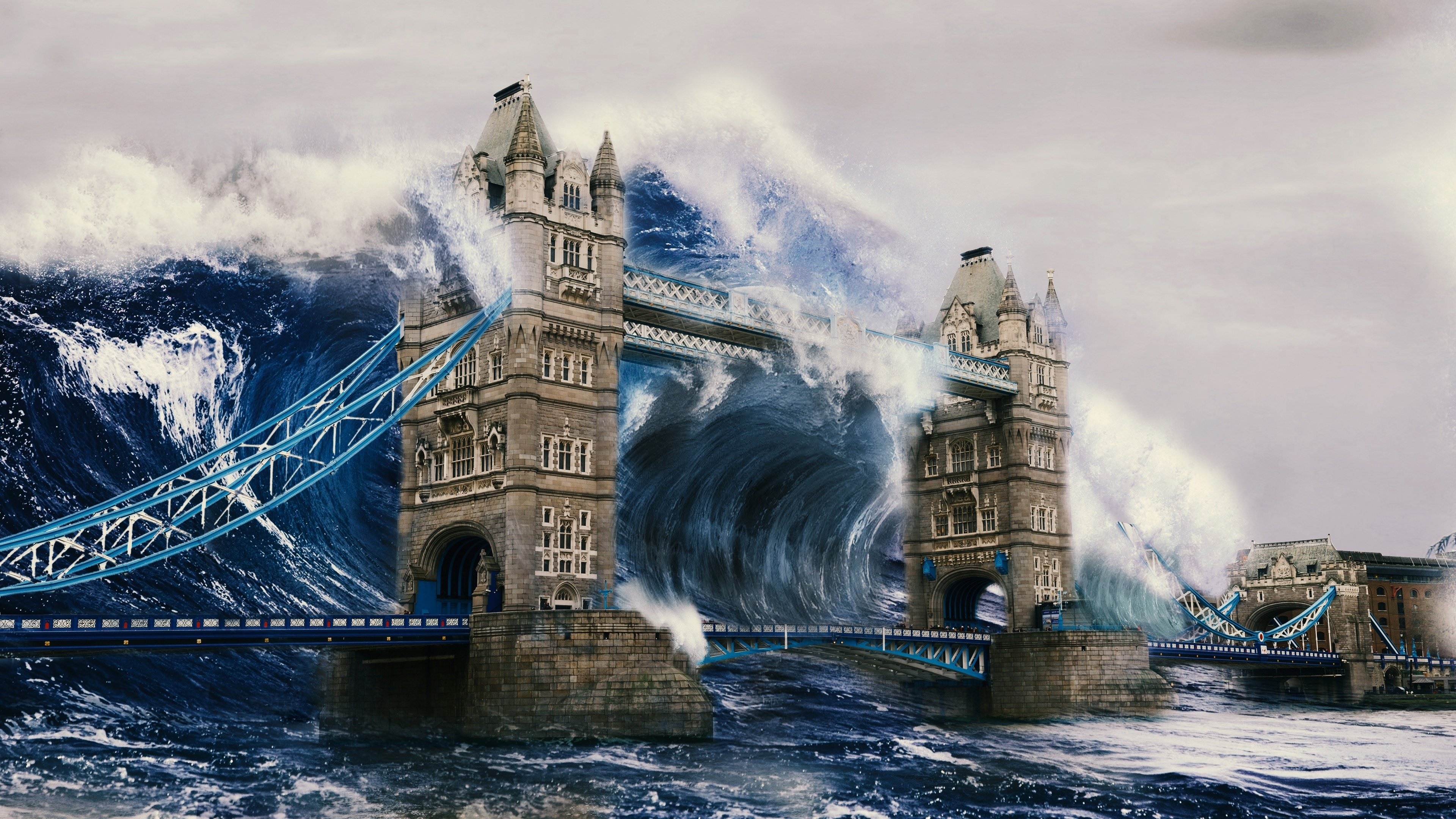 945437画像をダウンロードsf, 黙示録的な, ロンドン, タワーブリッジ, 津波, 波-壁紙とスクリーンセーバーを無料で