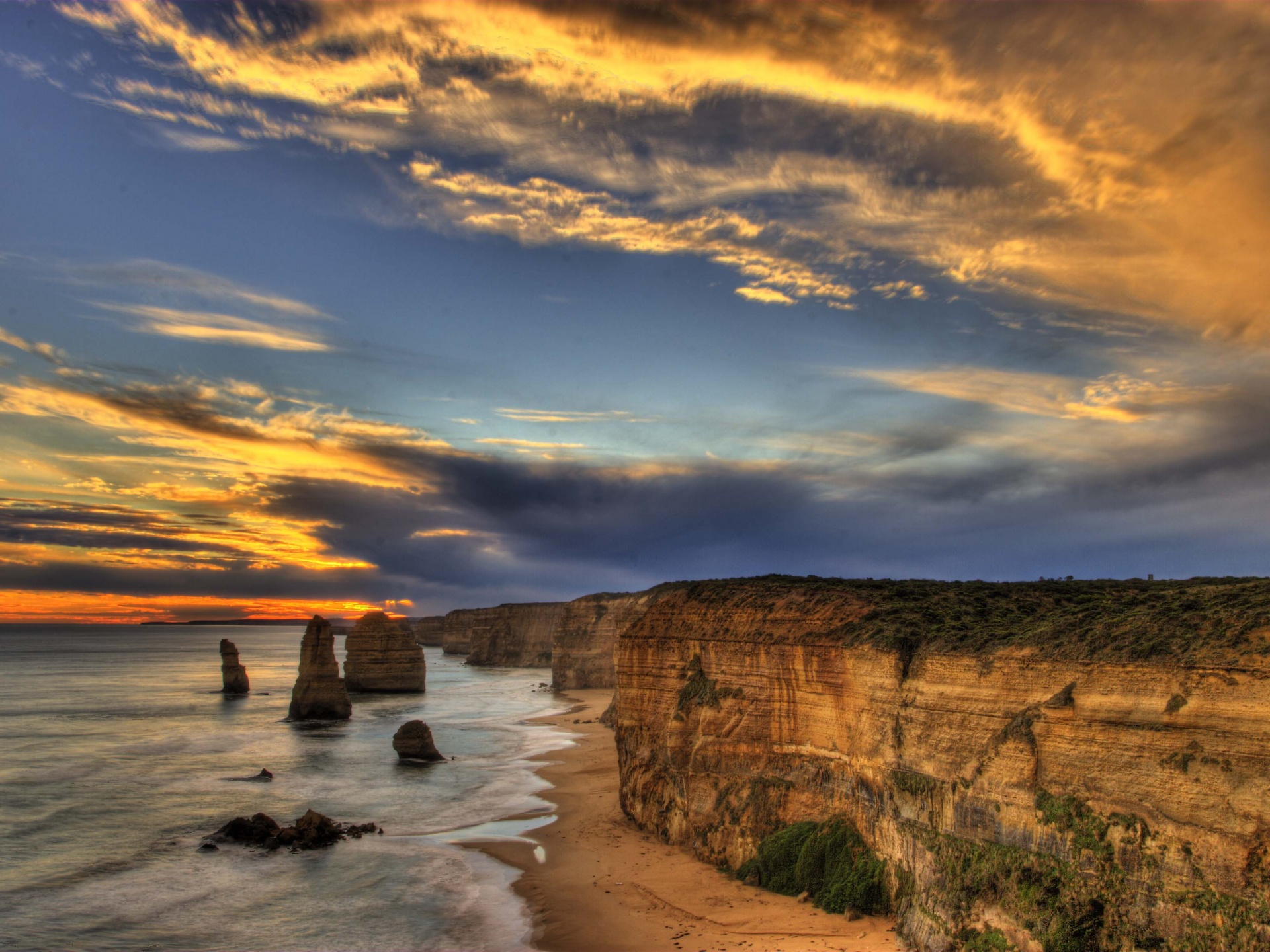 Laden Sie das Küste, Ozean, Klippe, Hdr, Australien, Sonnenuntergang, Erde/natur, Viktoria (Australien), Die Zwölf Apostel-Bild kostenlos auf Ihren PC-Desktop herunter
