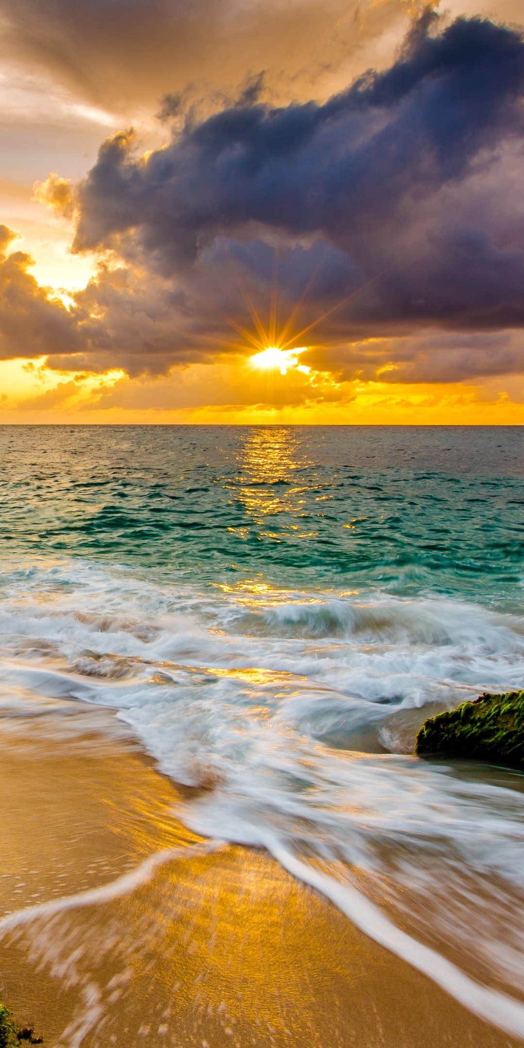 Handy-Wallpaper Horizont, Küste, Ozean, Hawaii, Meer, Sonnenuntergang, Sonne, Sonnenstrahl, Erde/natur, Sonnenbohne kostenlos herunterladen.