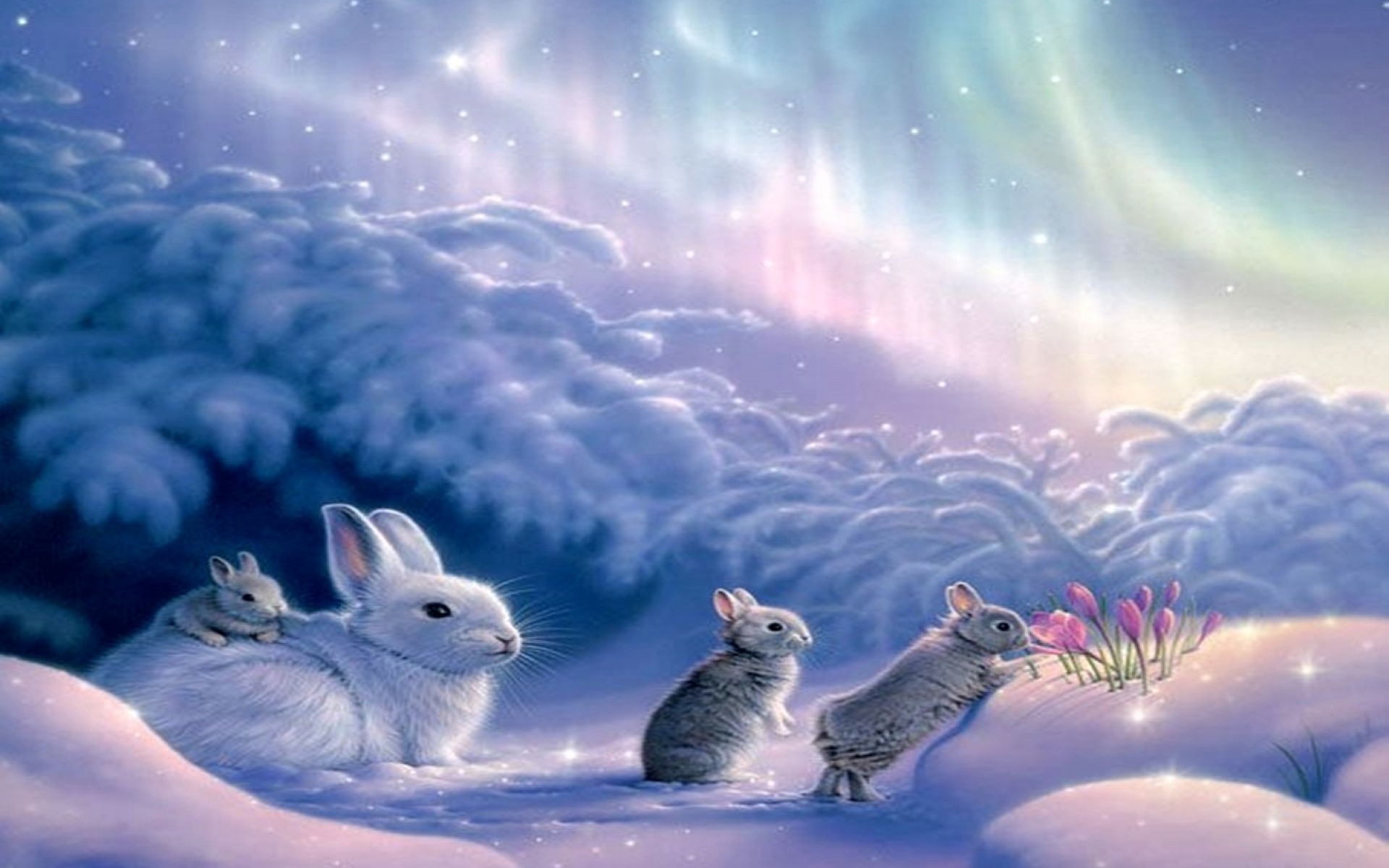 Скачать картинку Животные, Зима, Снег, Художественный, Кролик в телефон бесплатно.