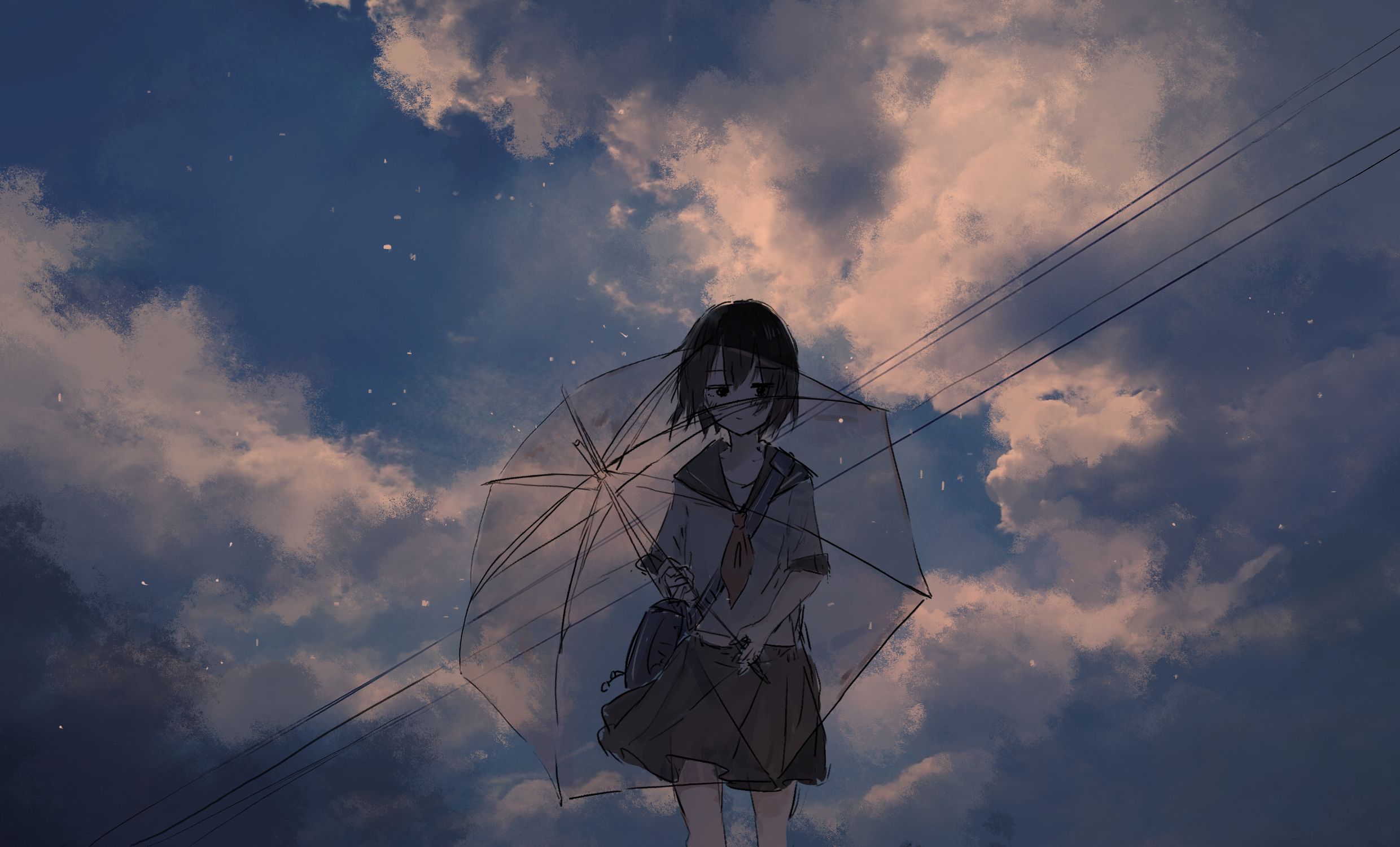 Download mobile wallpaper Anime, Umbrella, Original, School Uniform for free.