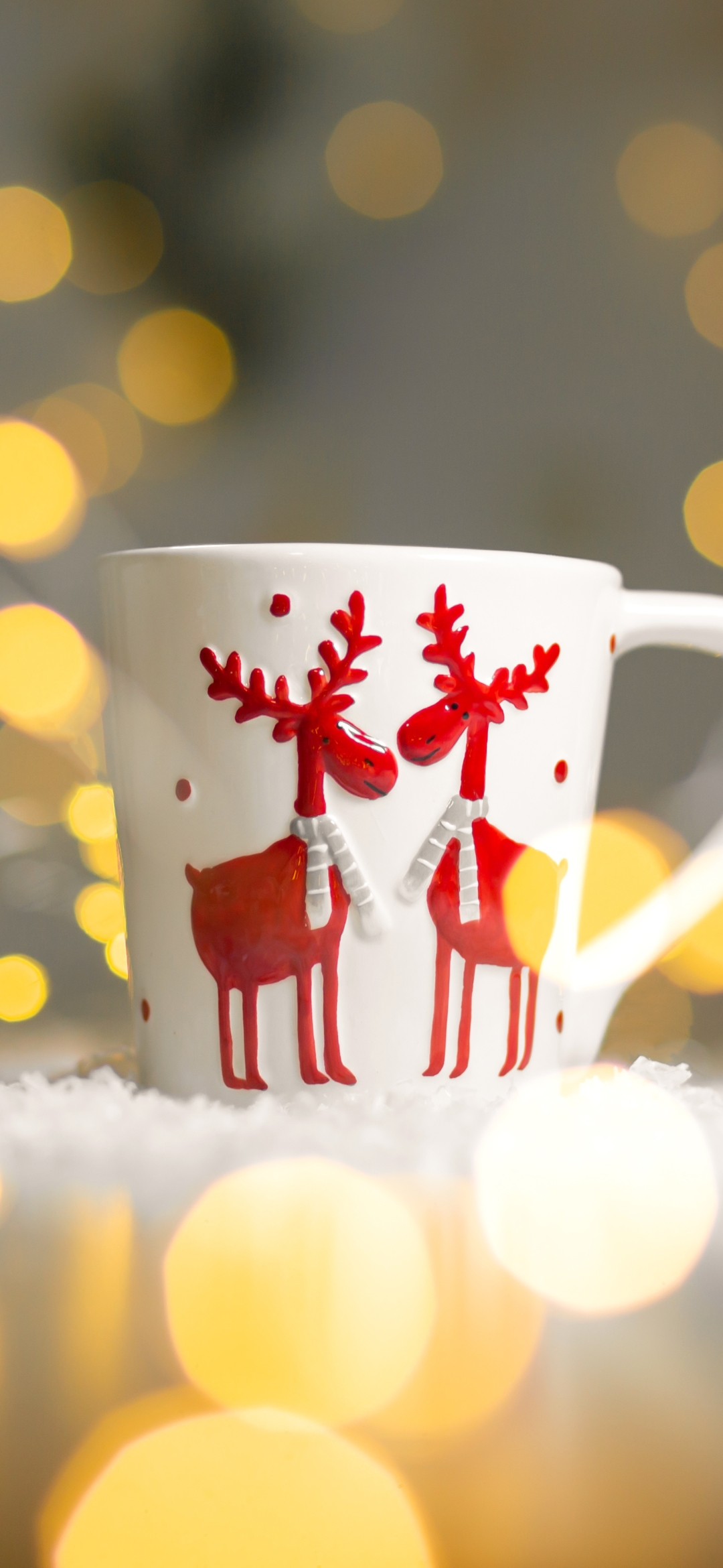 Download mobile wallpaper Christmas, Holiday, Deer, Bokeh, Mug for free.