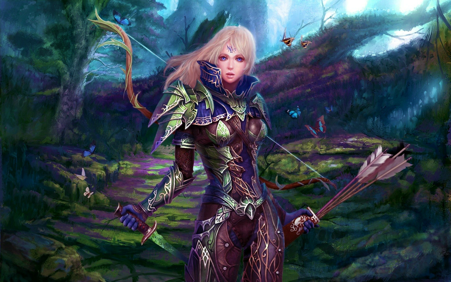 Free download wallpaper Fantasy, Arrow, Forest, Bow, Warrior, Blonde on your PC desktop