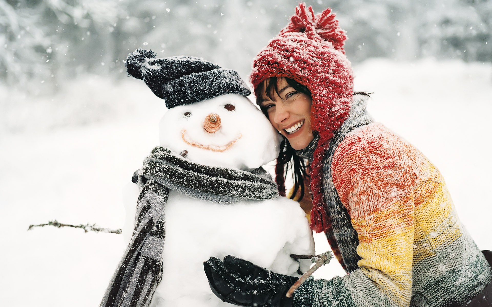 Baixar papel de parede para celular de Inverno, Boneco De Neve, Mulheres, Ânimo gratuito.