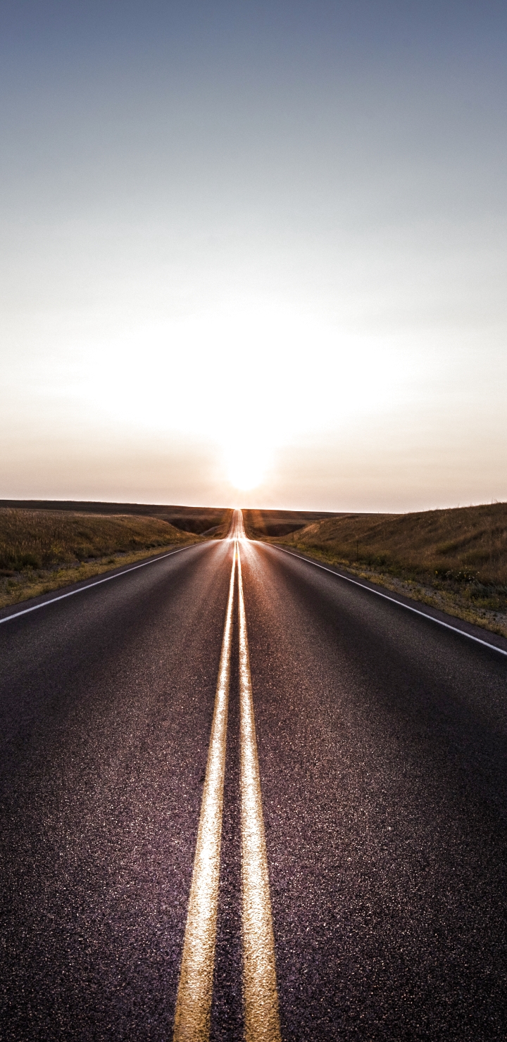 Download mobile wallpaper Sunset, Road, Man Made for free.