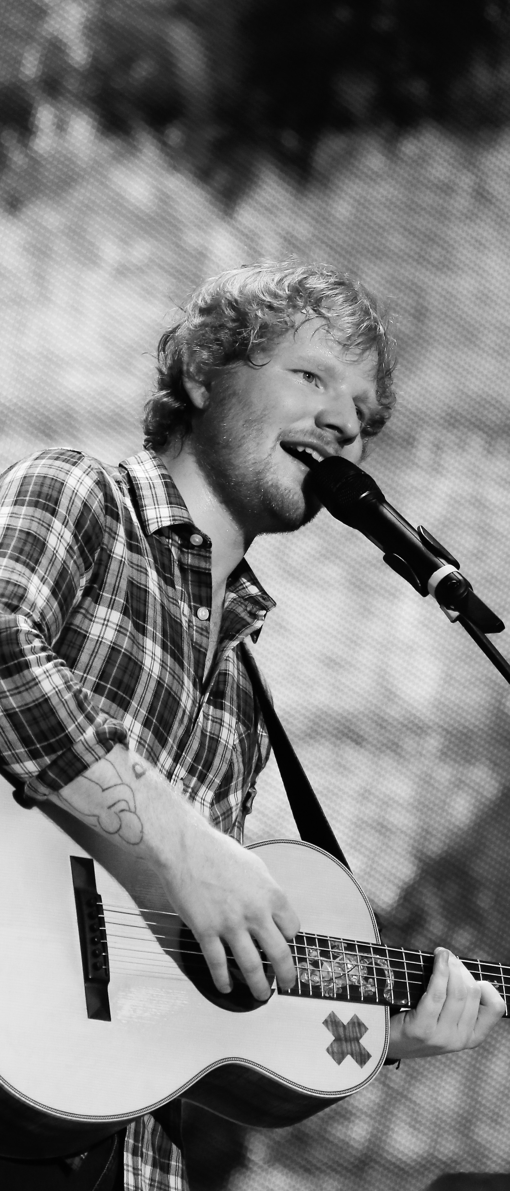 Download mobile wallpaper Music, Guitar, Singer, English, Black & White, Ed Sheeran for free.