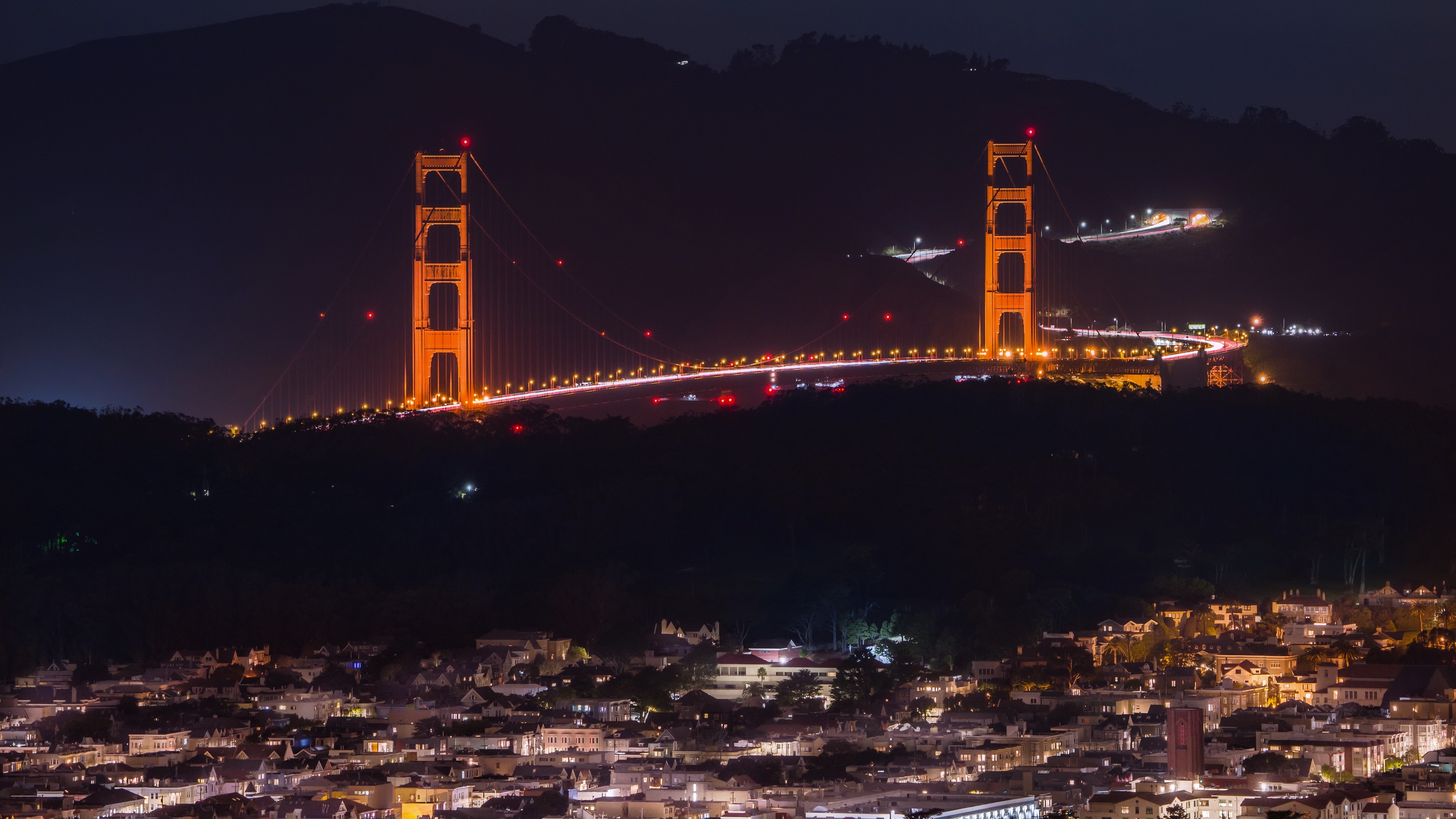 Téléchargez des papiers peints mobile Nuit, Pont, Etats Unis, Californie, Porte Dorée, Des Ponts, Construction Humaine, San Fransisco gratuitement.