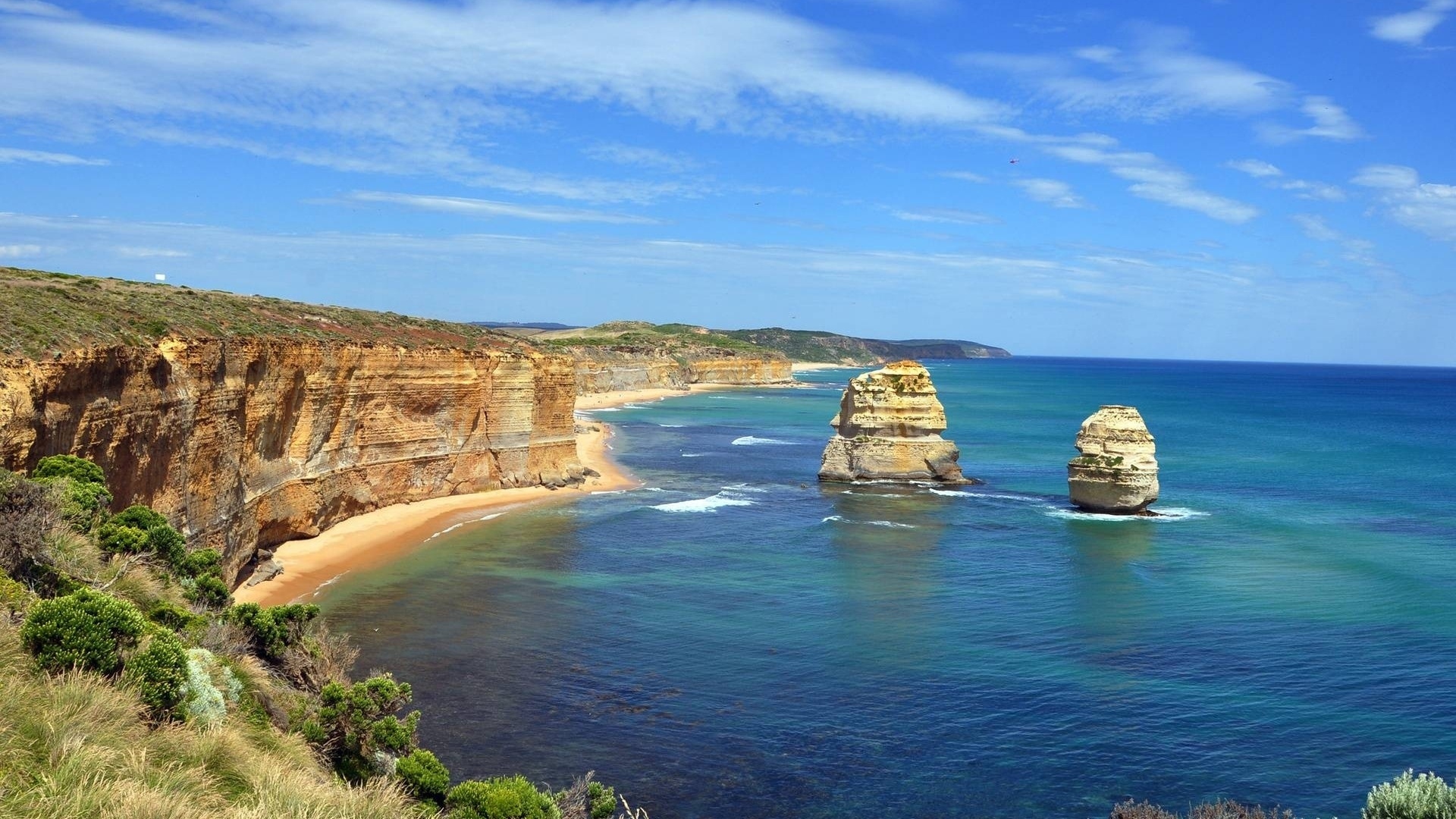 earth, the twelve apostles, beach, cliff, nature, sea, sky, victoria (australia)