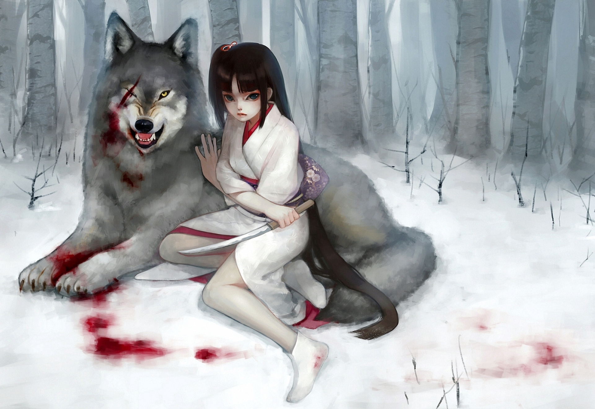 Free download wallpaper Anime, Winter, Snow, Wolf, Original on your PC desktop