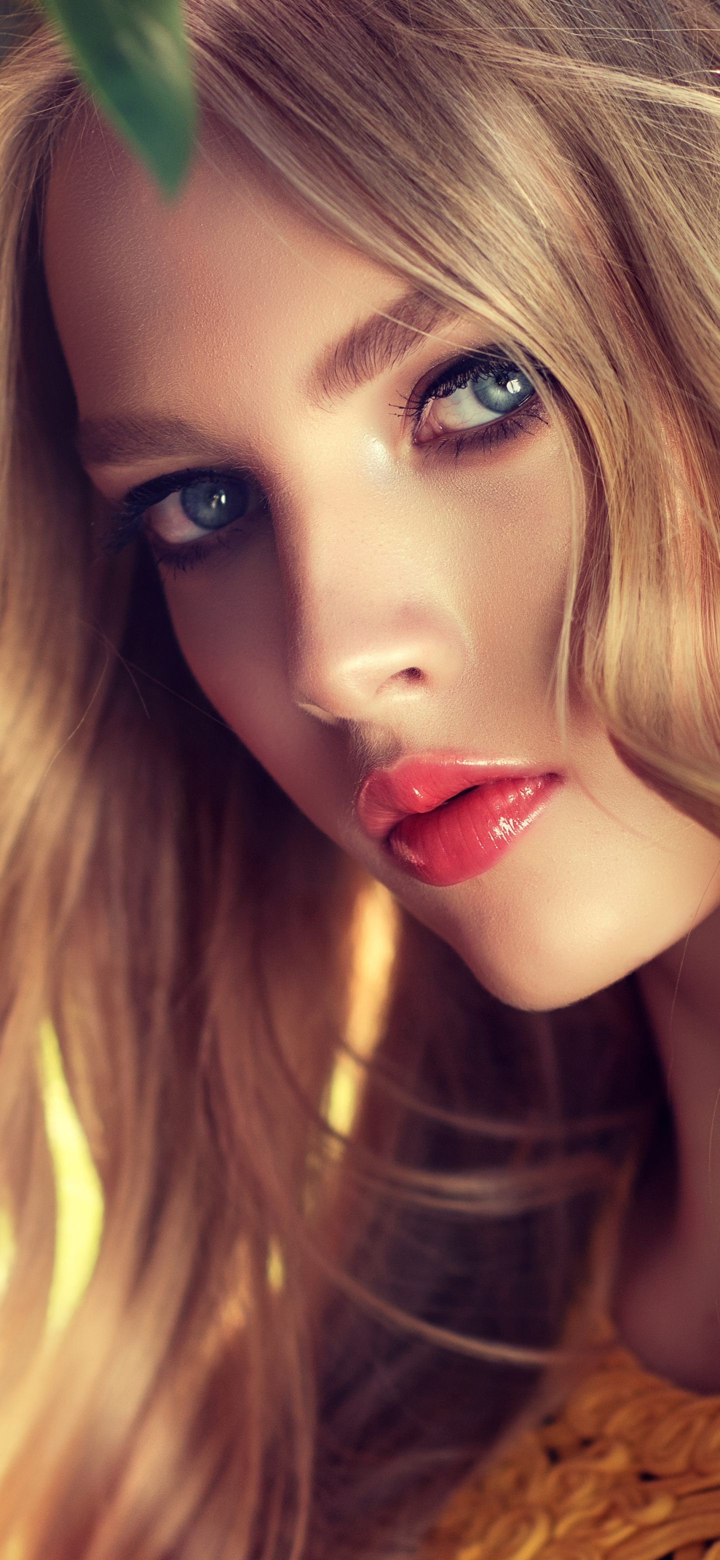 Download mobile wallpaper Blonde, Face, Model, Women, Blue Eyes, Lipstick for free.