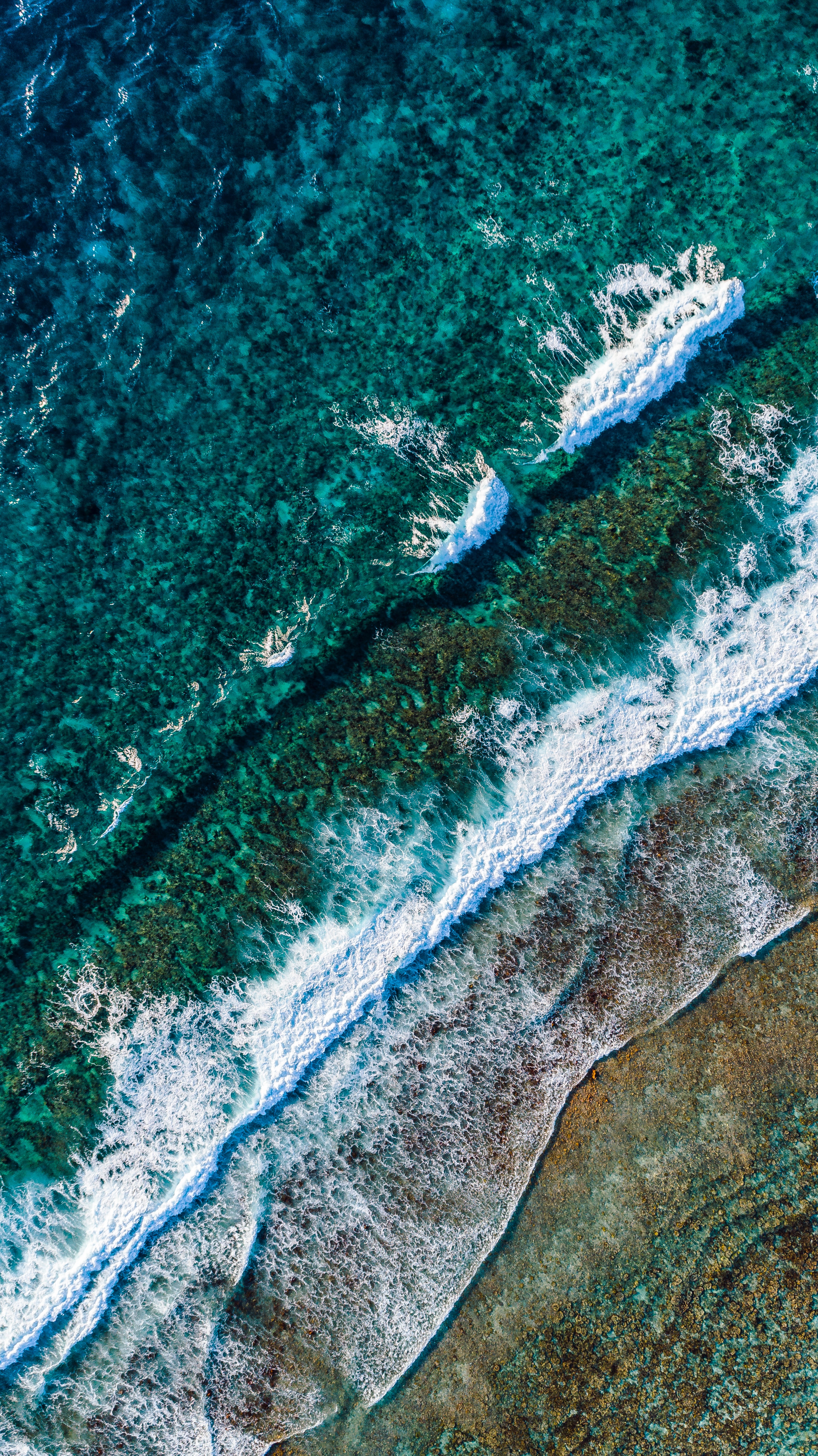 Download mobile wallpaper Foam, View From Above, Waves, Nature, Beach for free.