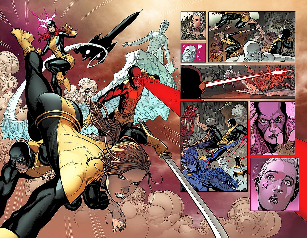 comics, x men: battle of the atom, beast (marvel comics), cyclops (marvel comics), iceman (marvel comics), jean grey, kitty pryde, marvel girl