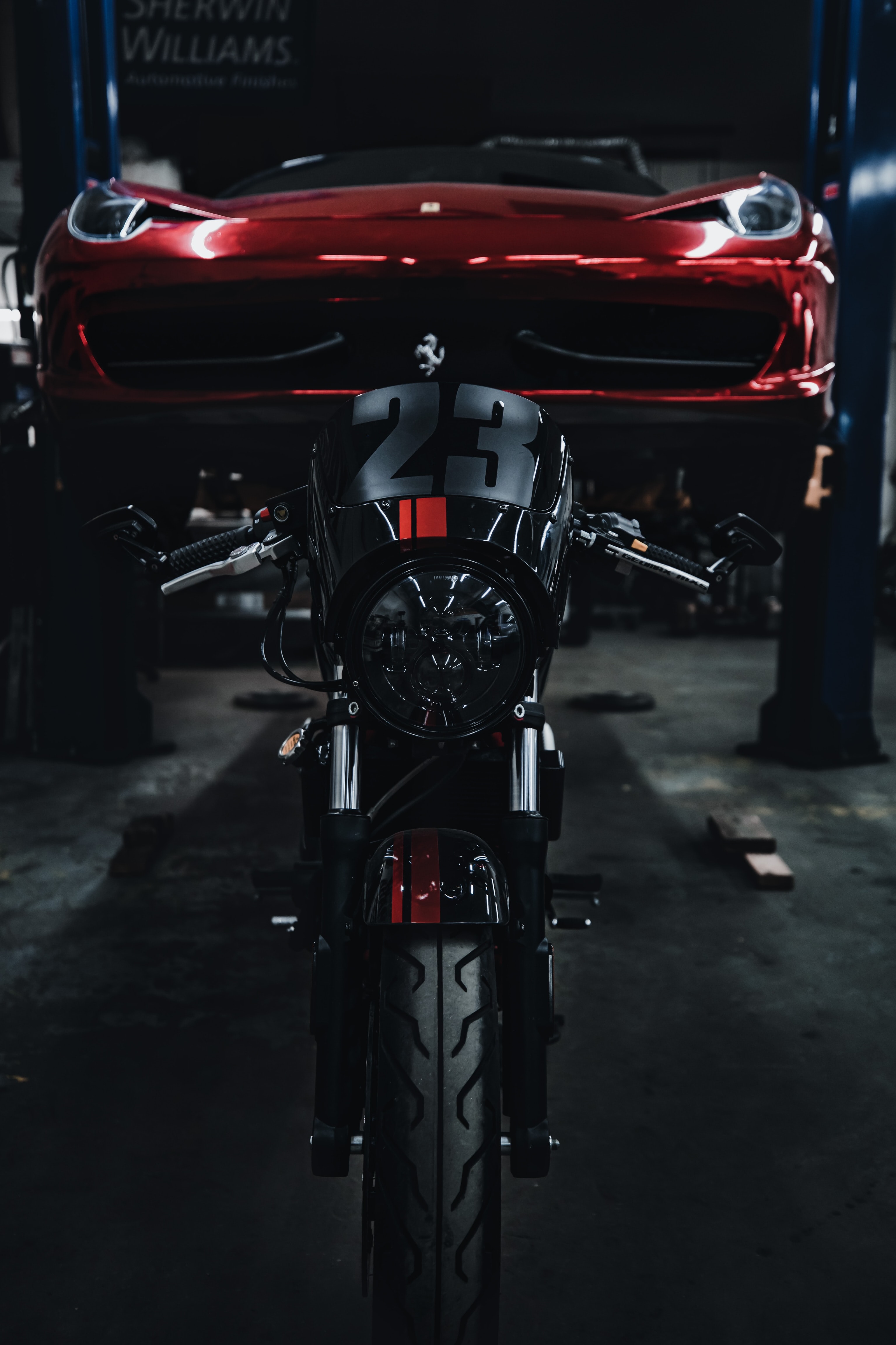 motorcycles, bike, black, red, car, motorcycle