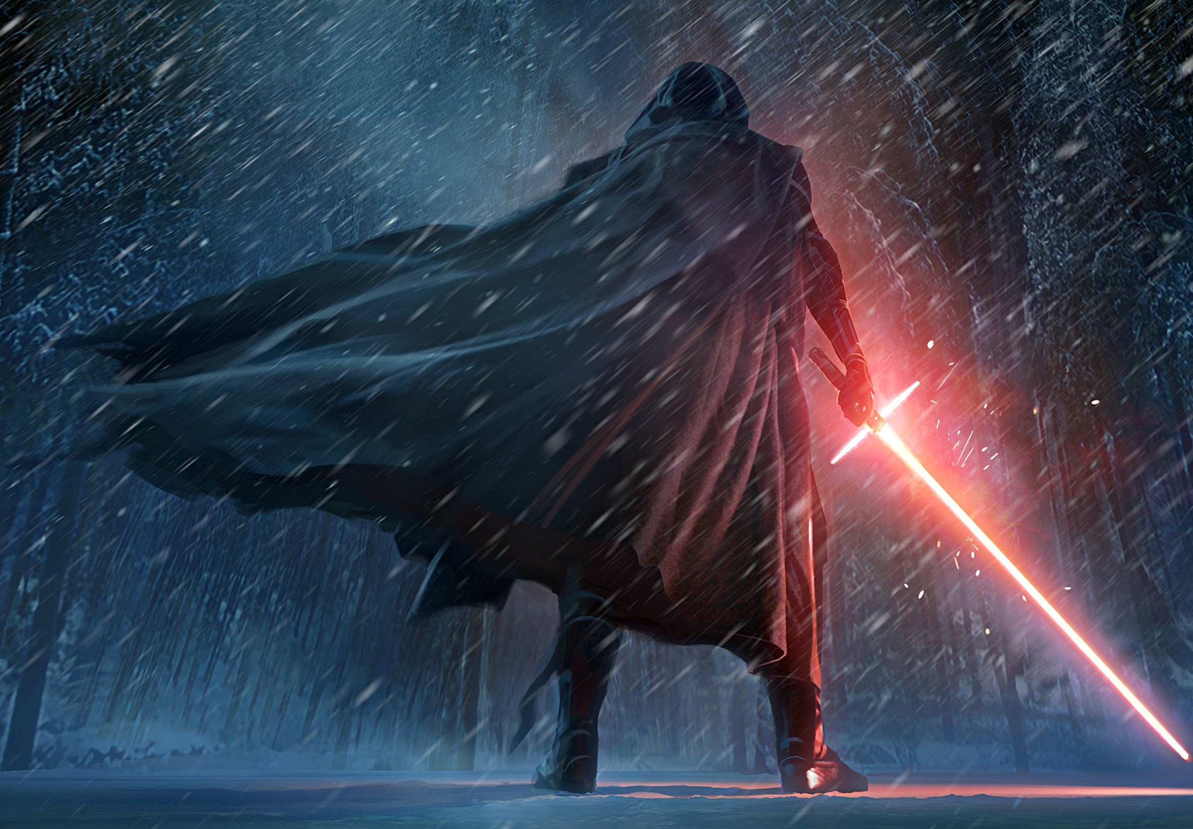 Download mobile wallpaper Star Wars, Cape, Lightsaber, Movie, Sith (Star Wars), Red Lightsaber, Star Wars Episode Vii: The Force Awakens, Kylo Ren for free.