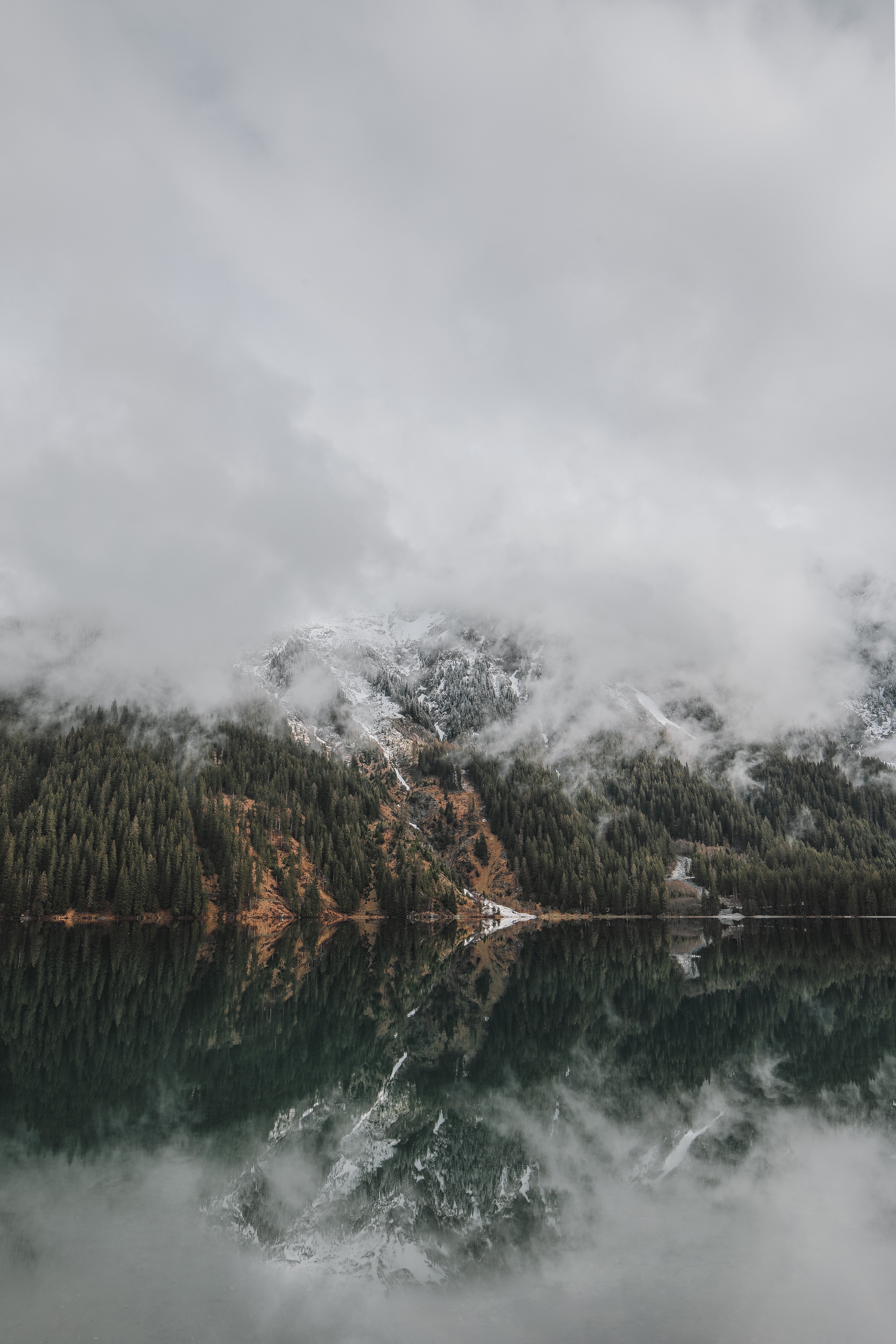 Download mobile wallpaper Fog, Clouds, Forest, Mountains, Lake, Nature, Landscape for free.