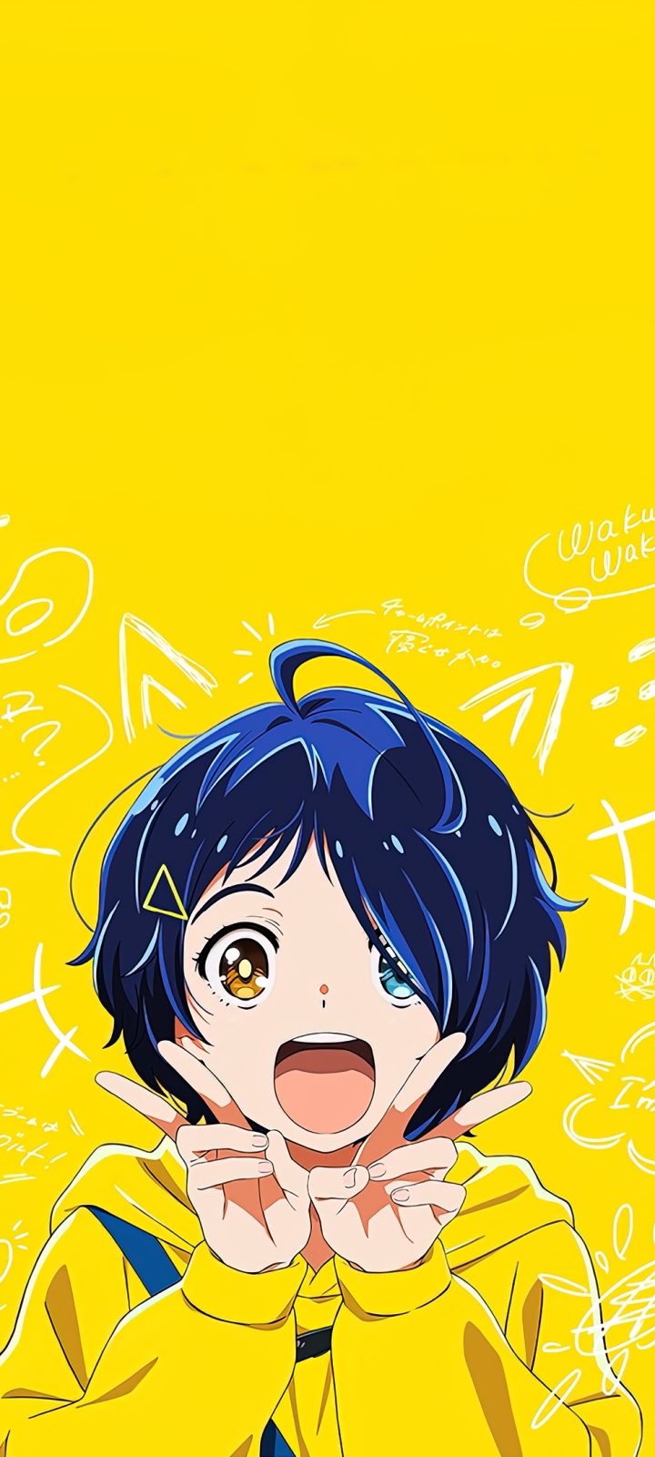 yellow, anime, wonder egg priority, ai ohto, heterochromia Full HD