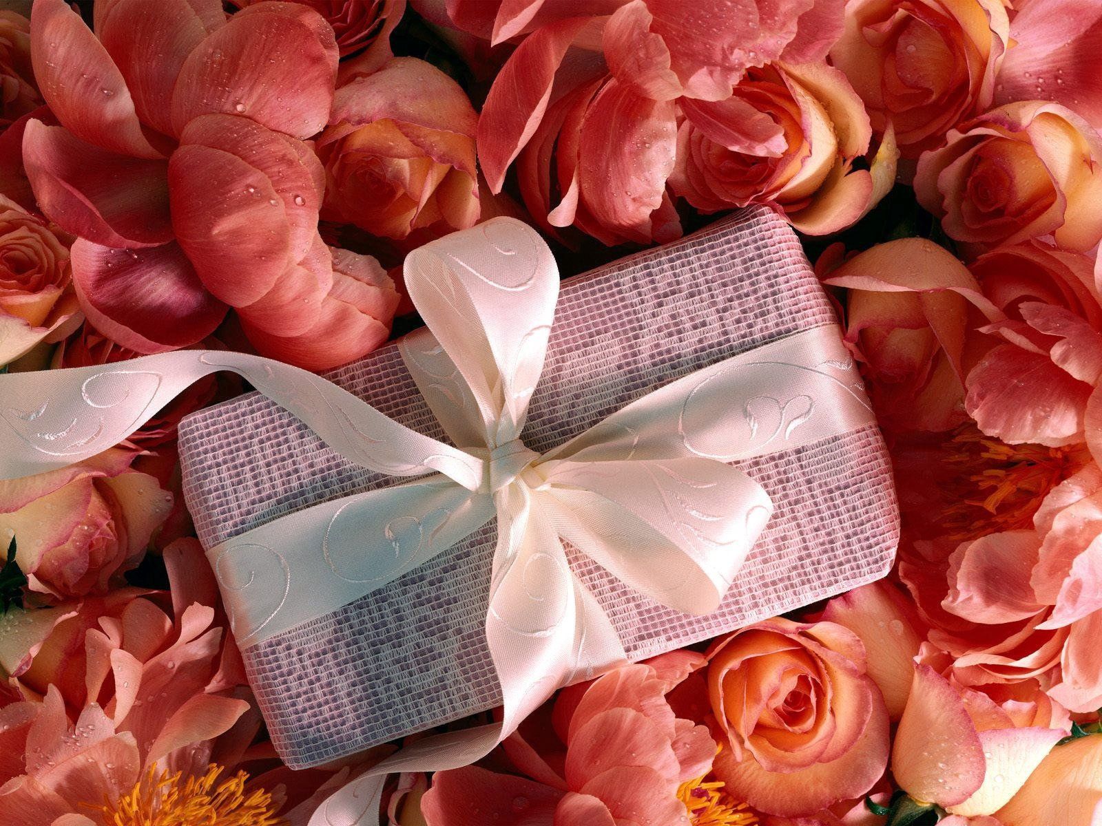 flowers, roses, petals, present, gift, tape, surprise