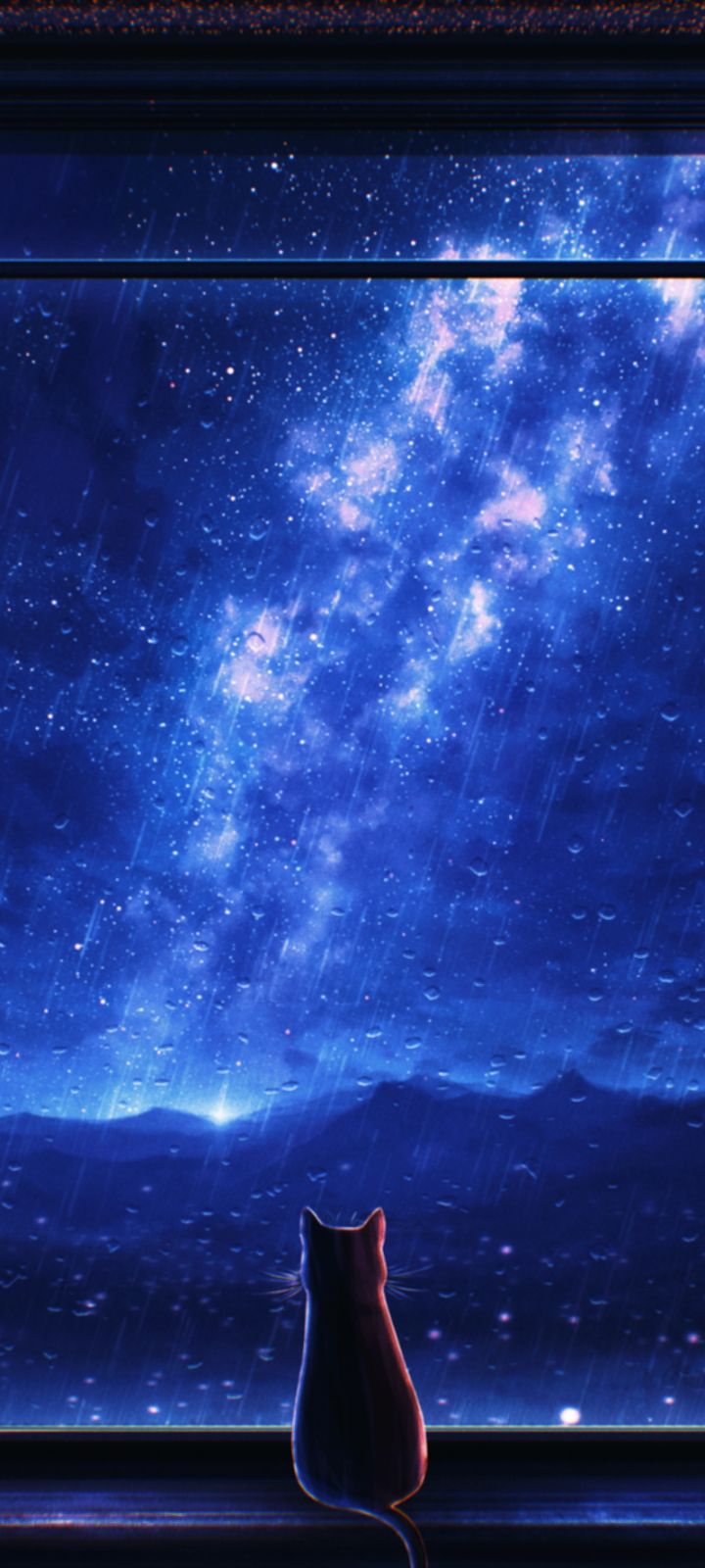 Download mobile wallpaper Anime, Sky, Rain, Night, Cat for free.