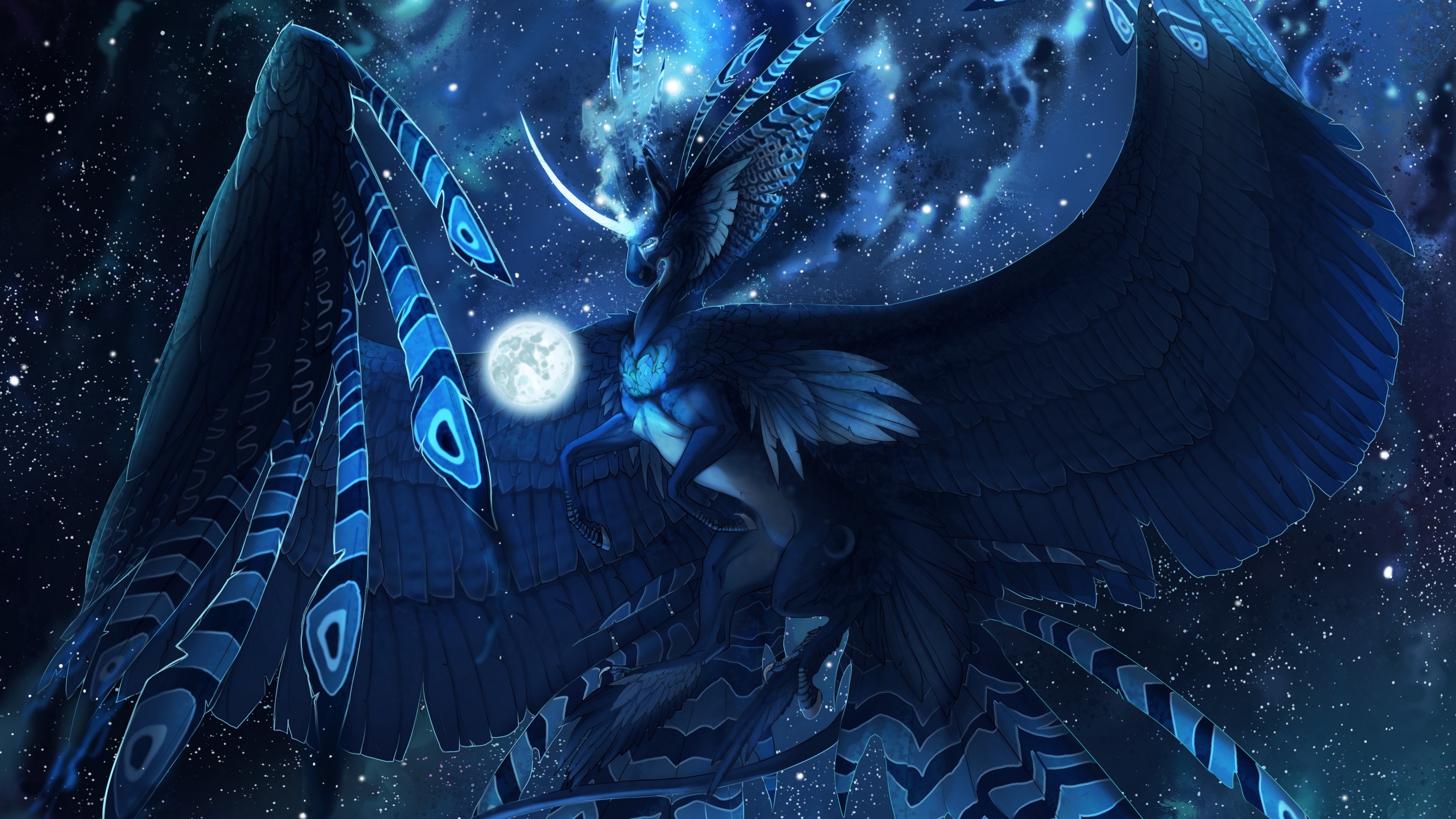Free download wallpaper Fantasy, Stars, Moon, Space, Wings, Creature on your PC desktop