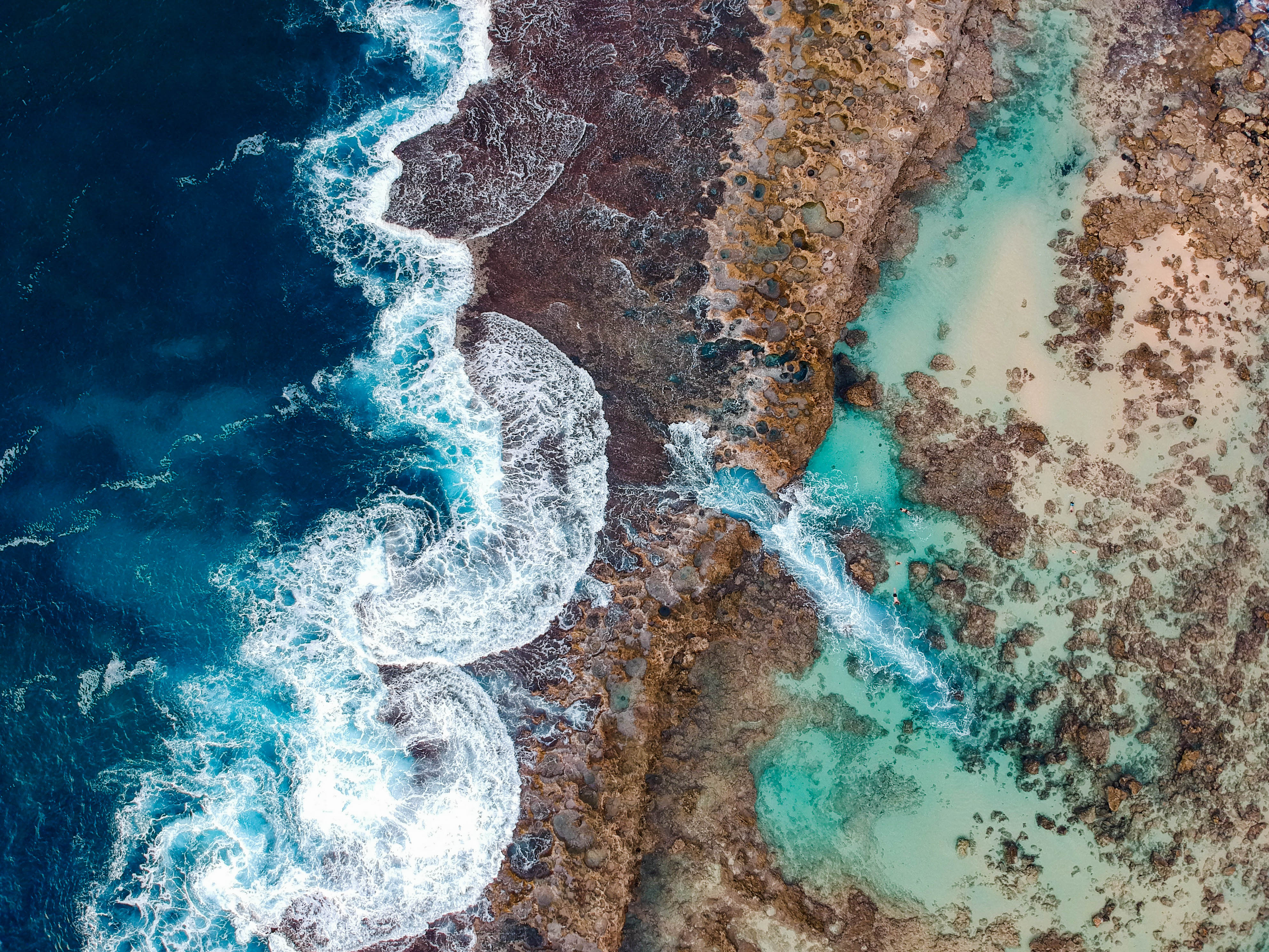 bank, hawaii, nature, view from above, shore, ocean, surf Full HD