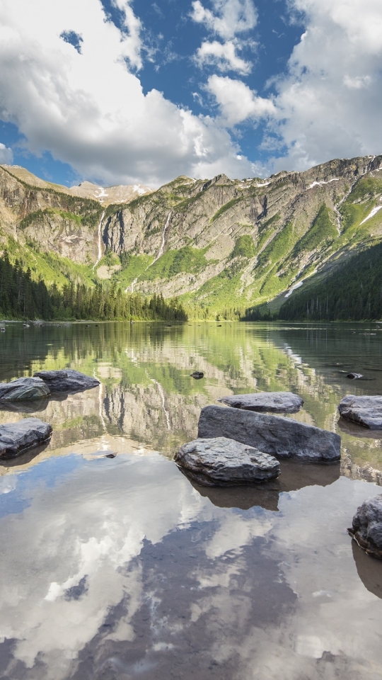 Download mobile wallpaper Landscape, Nature, Usa, Mountain, Lake, Reflection, Earth, National Park, Montana, Glacier National Park for free.