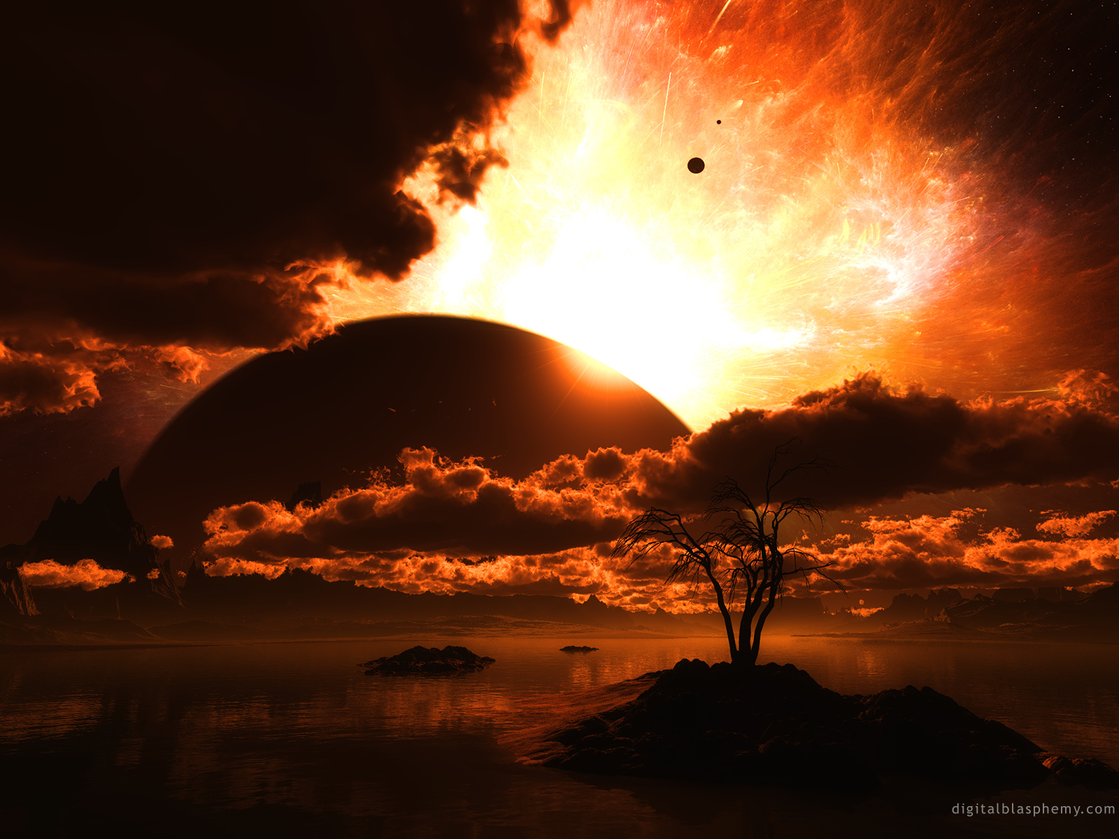 Free download wallpaper Landscape, Sunset, Universe, Clouds, Planets on your PC desktop