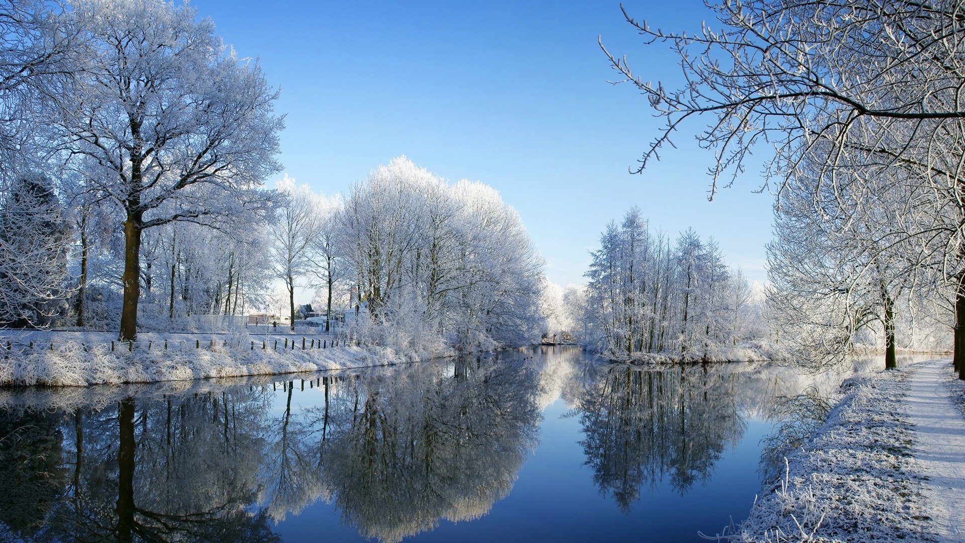 Free download wallpaper Landscape, Winter, Rivers, Trees on your PC desktop