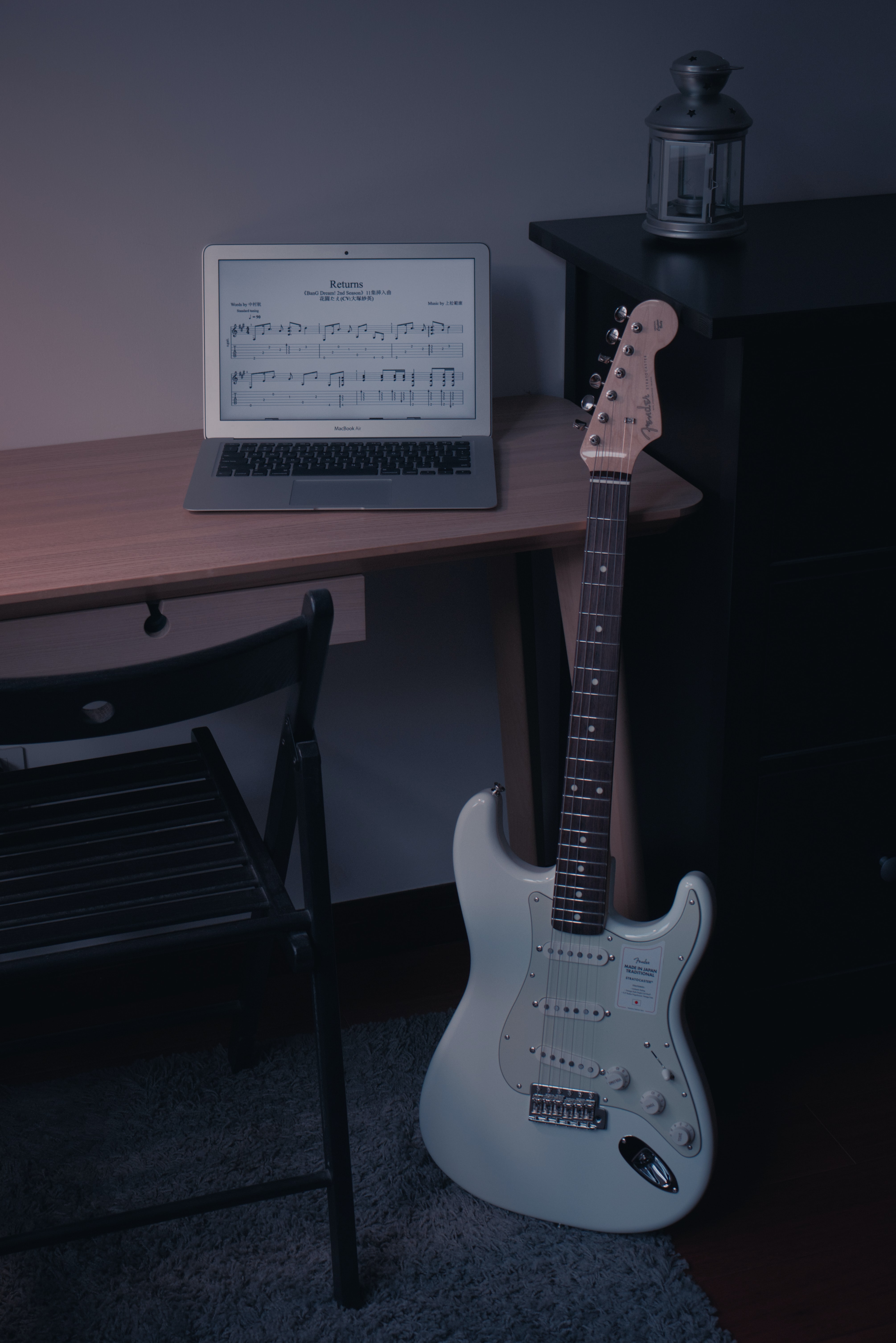 laptop, music, guitar, electric guitar, musical instrument, notebook HD wallpaper