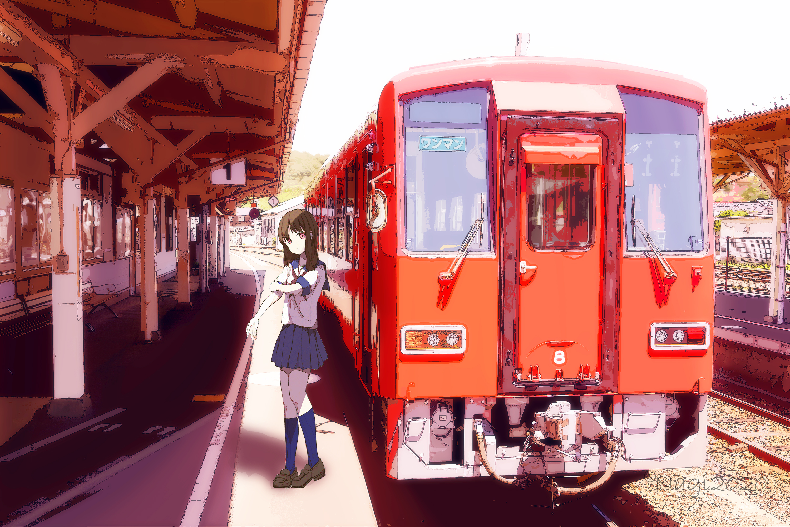 Laden Sie das Bahnhof, Zug, Animes-Bild kostenlos auf Ihren PC-Desktop herunter