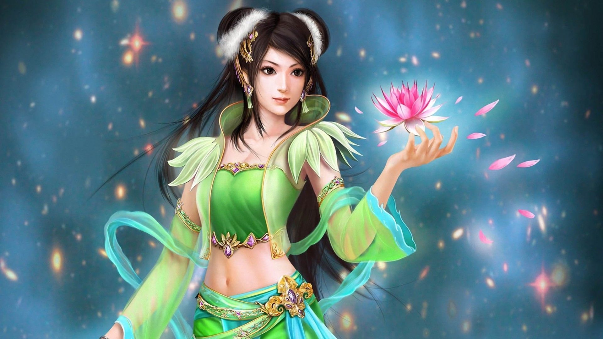 fantasy, women, jade dynasty, lotus, oriental, water lily