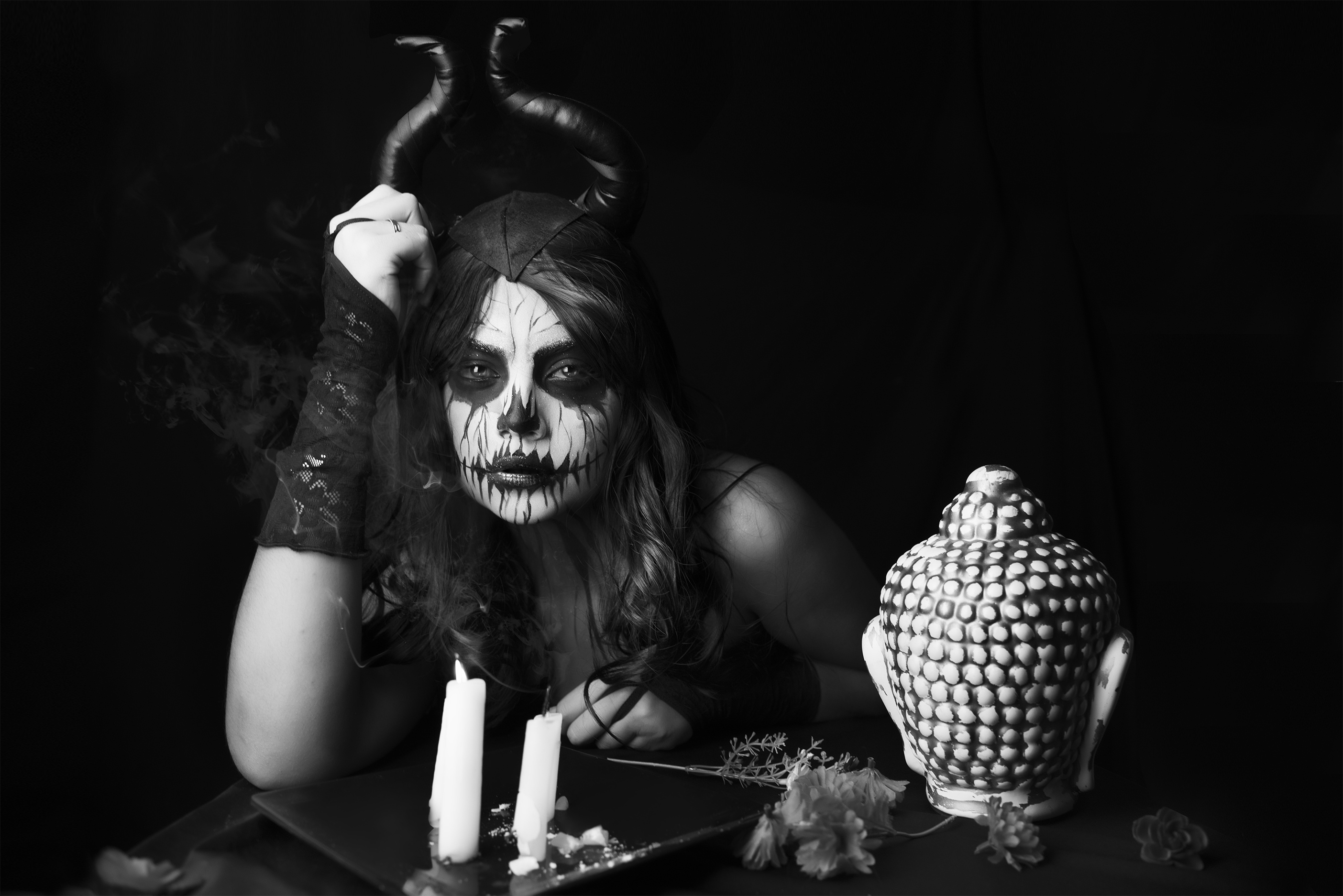 Free download wallpaper Candle, Photography, Black & White, Sugar Skull on your PC desktop