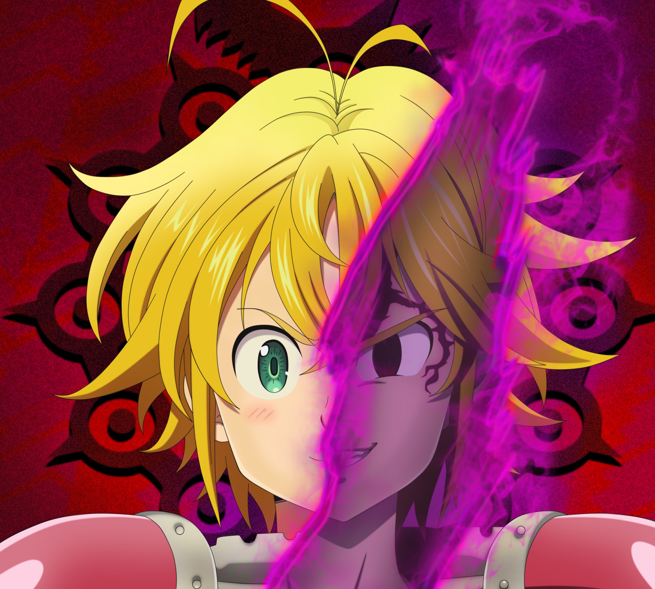 Free download wallpaper Anime, Blonde, Green Eyes, Purple Eyes, The Seven Deadly Sins, Meliodas (The Seven Deadly Sins) on your PC desktop