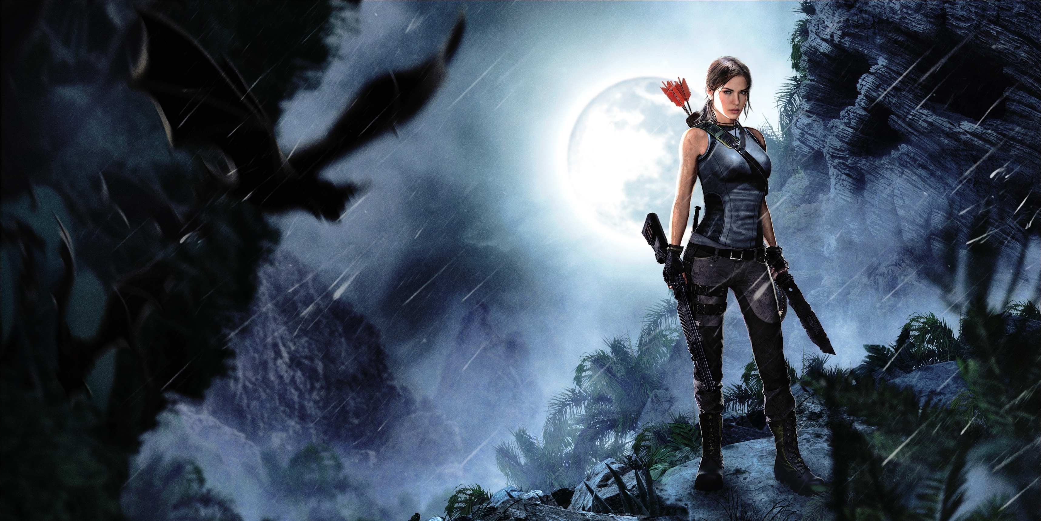 Free download wallpaper Moon, Tomb Raider, Video Game, Woman Warrior, Lara Croft, Tomb Raider (2013) on your PC desktop