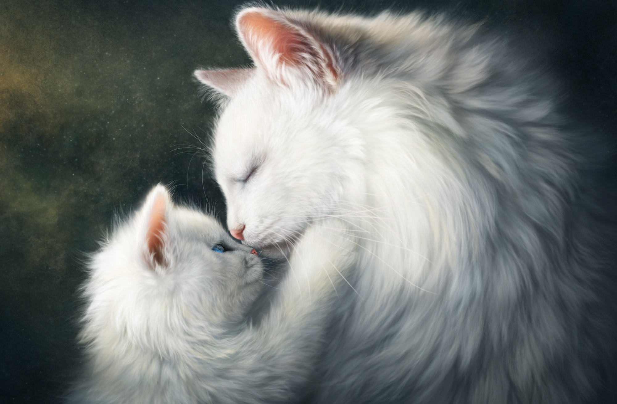 Download mobile wallpaper Love, Cat, Kitten, Painting, Artistic, Cute, Baby Animal for free.