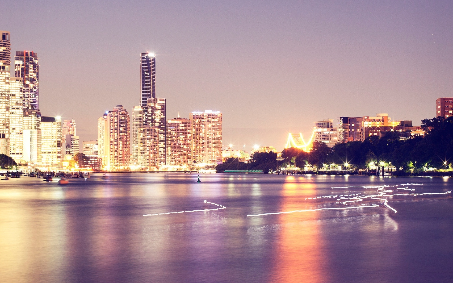 PCデスクトップに都市, 超高層ビル, 建物, 反射, 光, オーストラリア, 夜, ブリスベン, マンメイド画像を無料でダウンロード