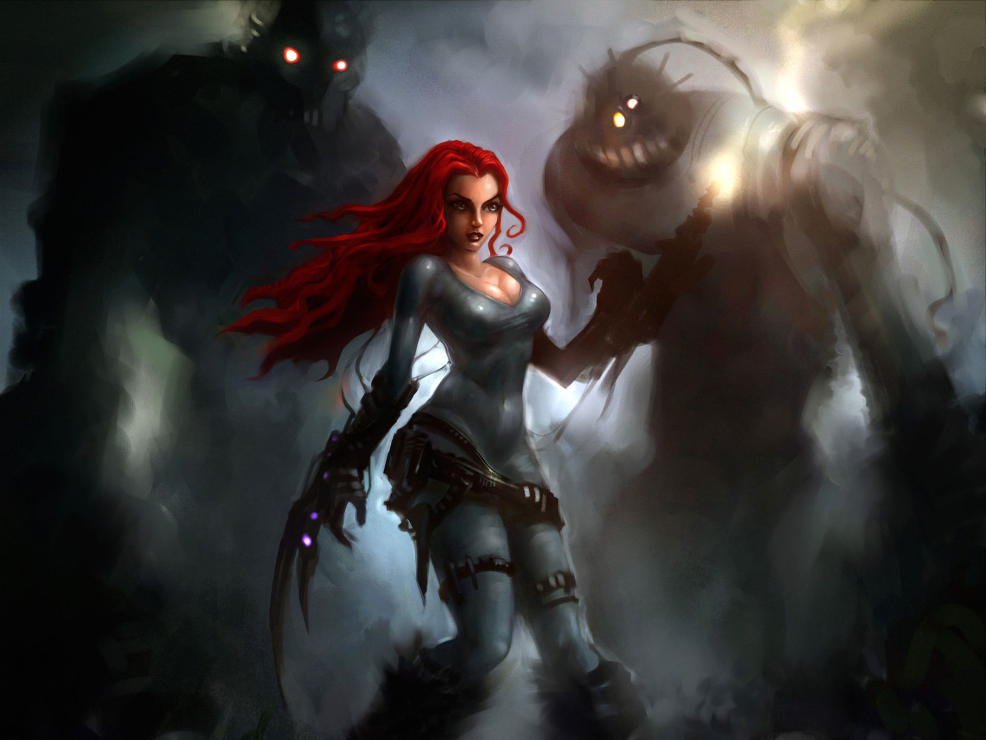 Free download wallpaper Fantasy, Robot, Sci Fi, Long Hair, Red Hair, Women Warrior, Woman Warrior on your PC desktop