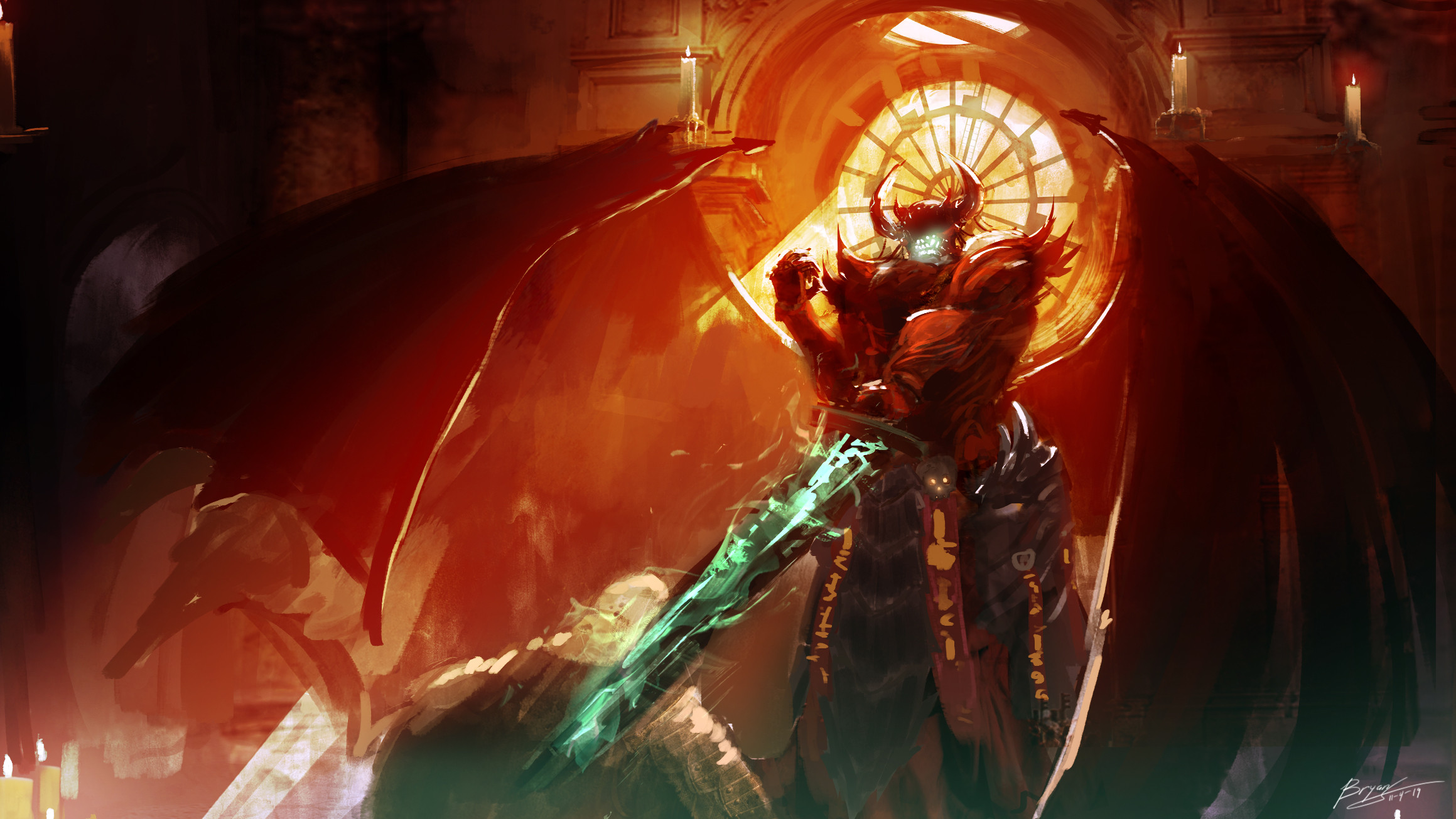 Free download wallpaper Fantasy, Wings, Demon, Sword on your PC desktop