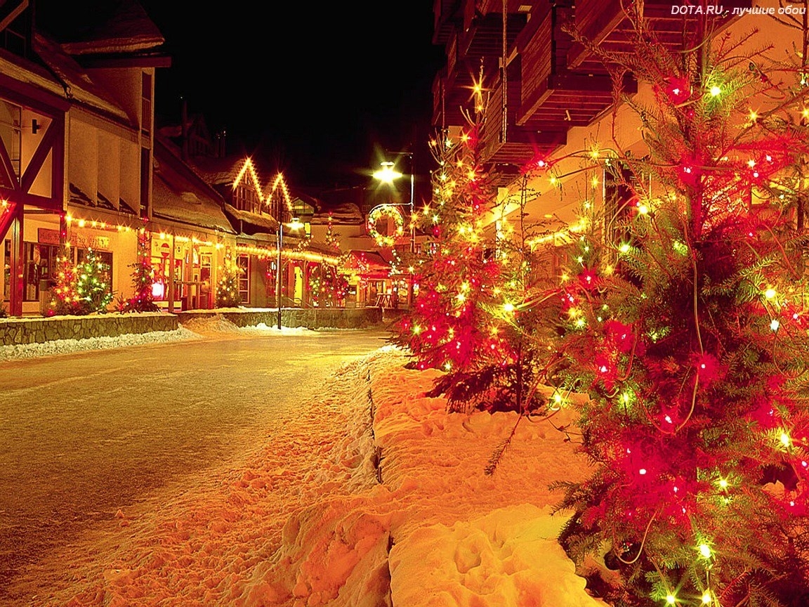 Download mobile wallpaper Cities, Trees, New Year, Landscape, Winter, Christmas Xmas for free.