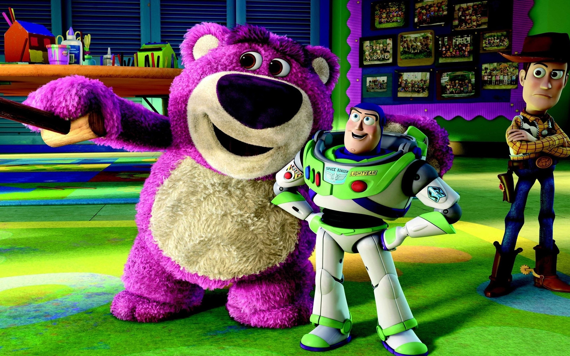 movie, toy story 3, buzz lightyear, lots o' huggin' bear, woody (toy story), toy story