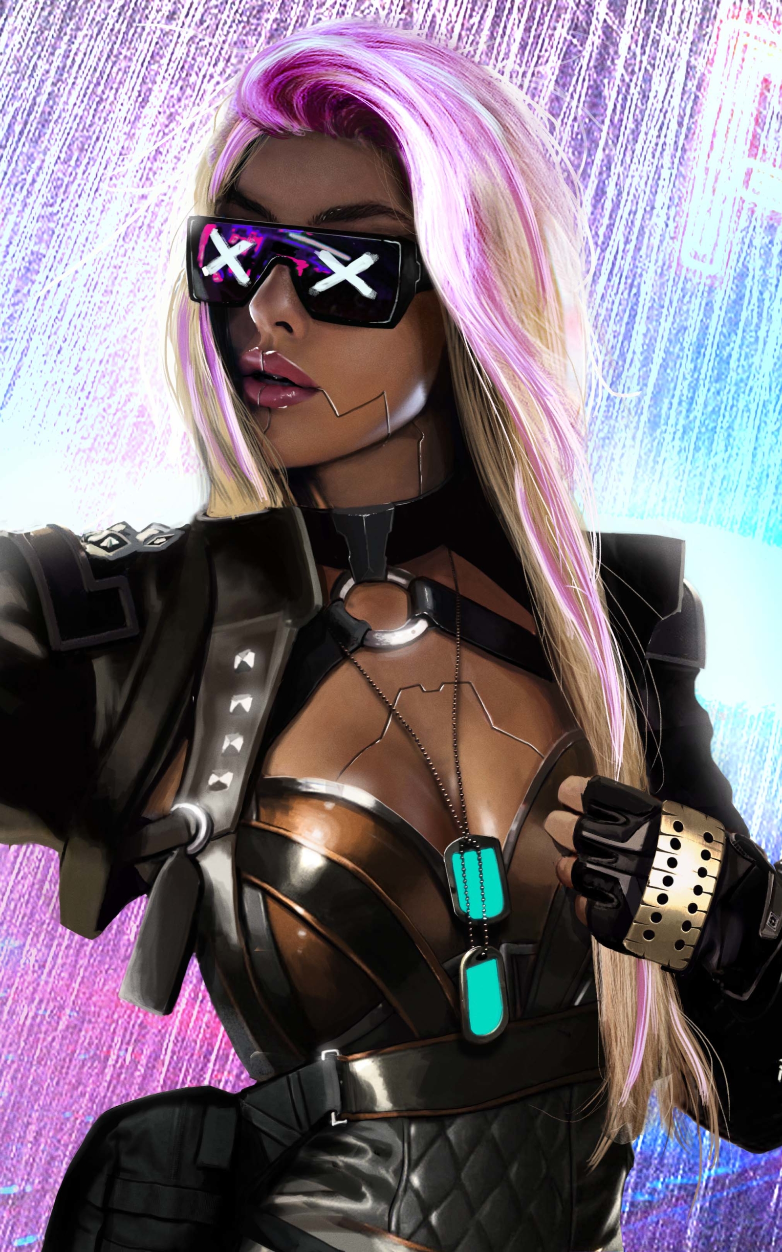 Download mobile wallpaper Rain, Cyberpunk, Sci Fi, Blonde, Cyborg, Sunglasses, Gun, Woman Warrior for free.