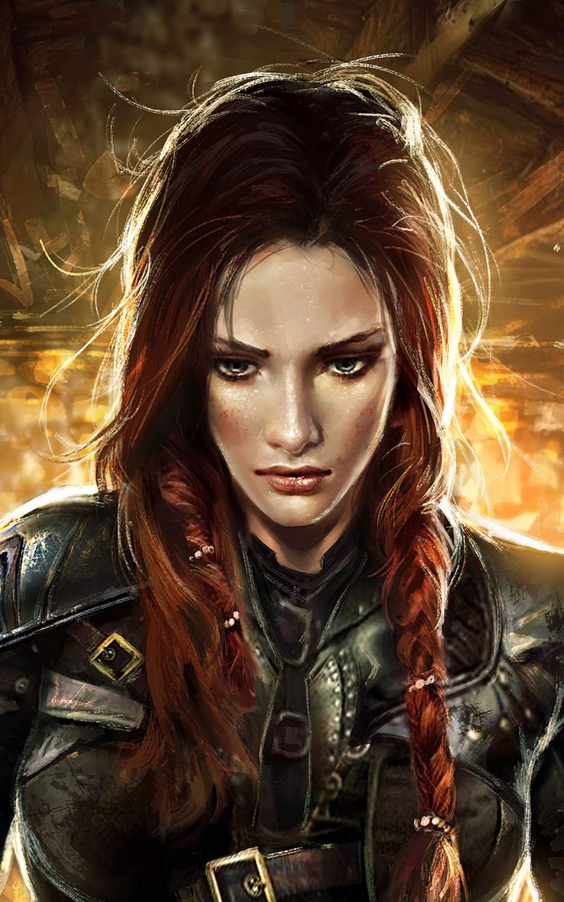 Download mobile wallpaper Fantasy, Face, Women, Braid, Red Hair for free.