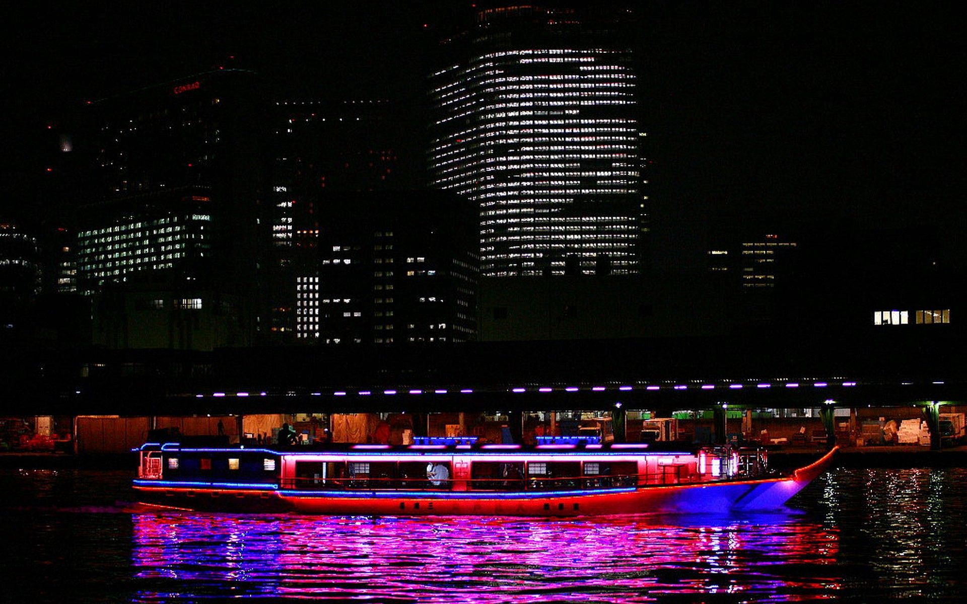 cities, rivers, night, swimming, building, journey, japan