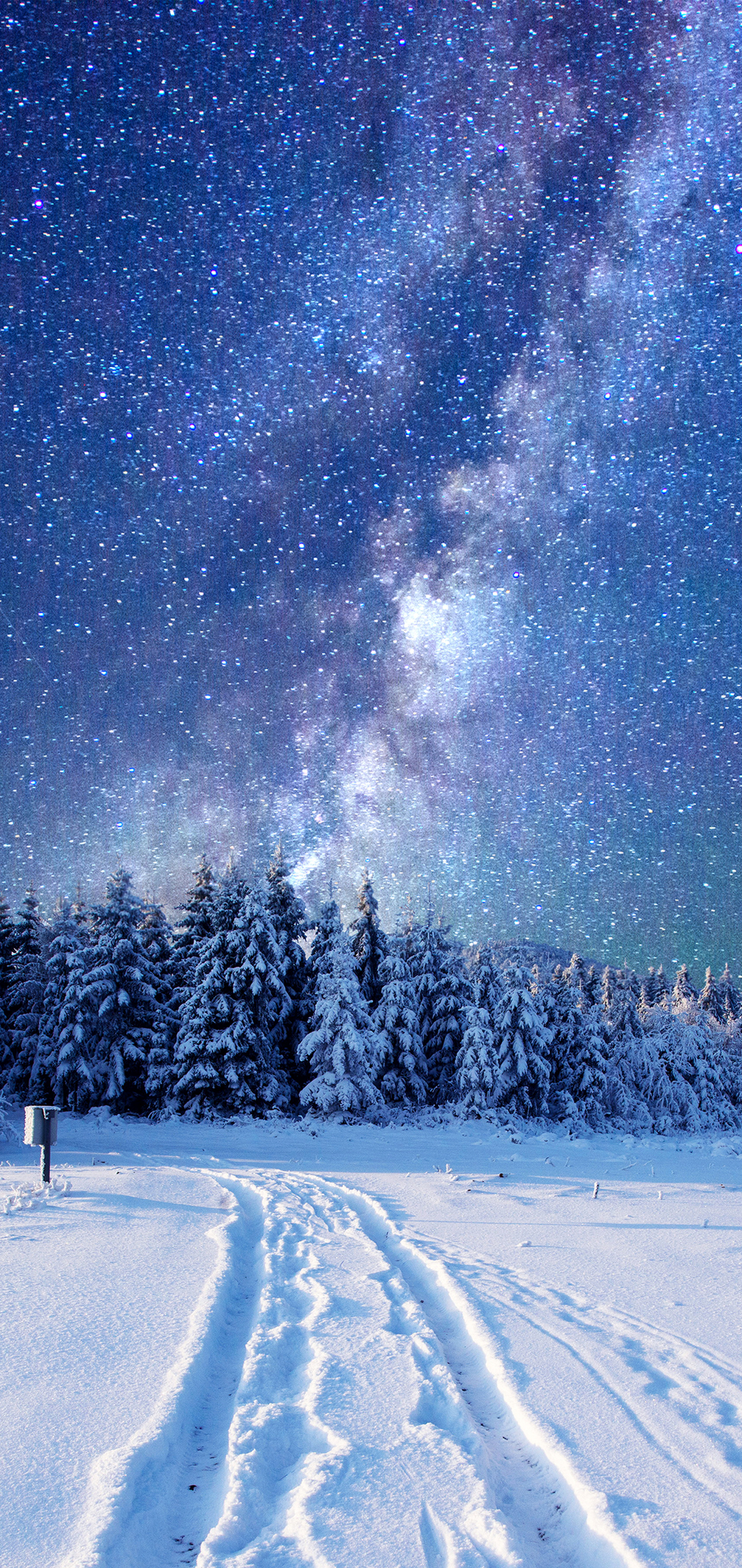 Baixar papel de parede para celular de Inverno, Natureza, Céu, Estrelas, Noite, Neve, Céu Estrelado, Via Láctea, Ficção Científica gratuito.