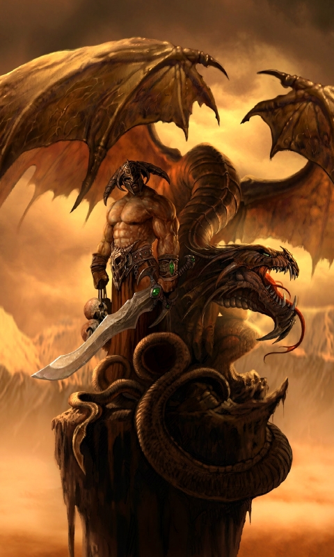 Download mobile wallpaper Fantasy, Dragon, Warrior, Sword for free.