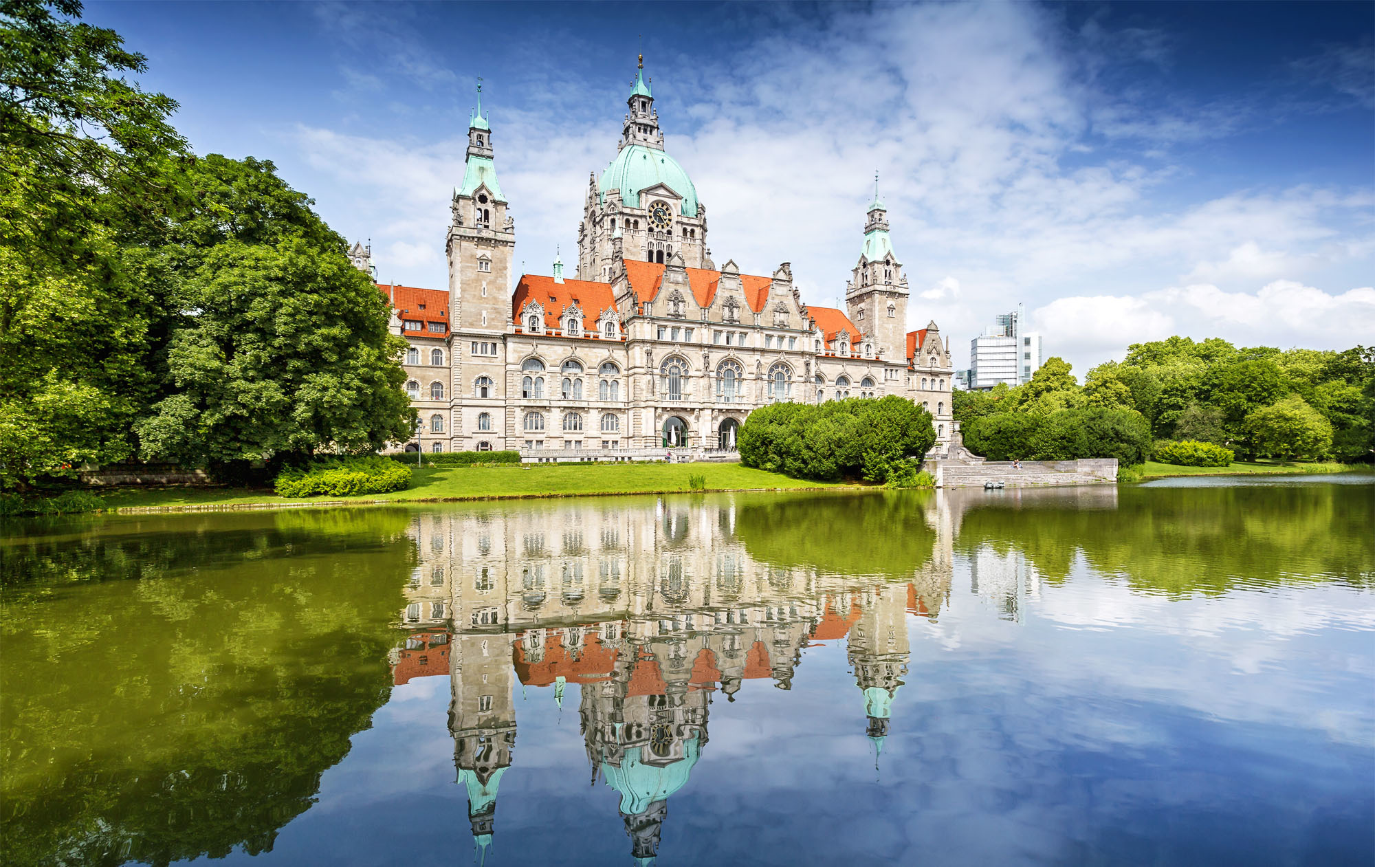 architecture, man made, new town hall, building, germany, hanover, reflection, water