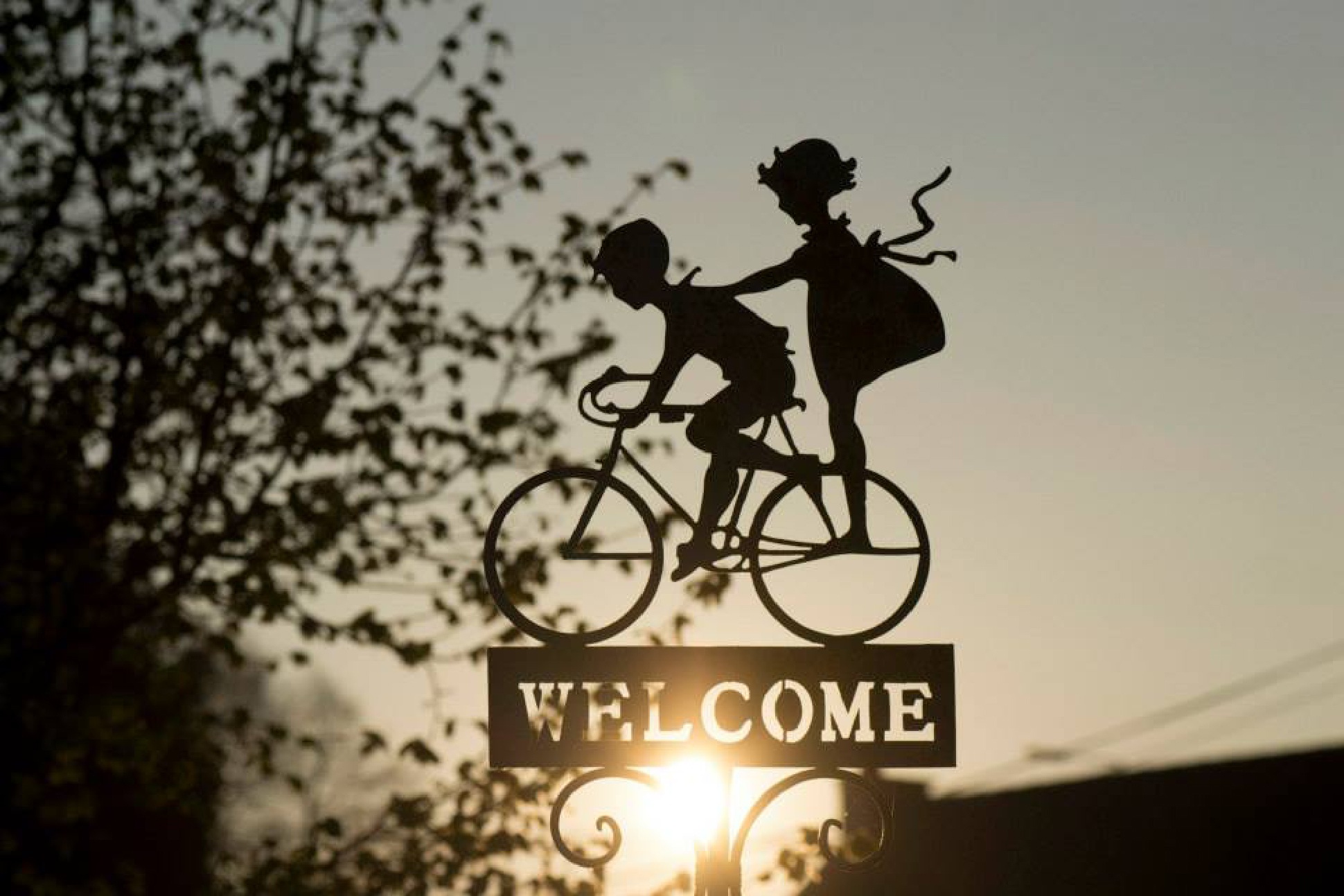words, bicycle, light, shine, decoration, welcome