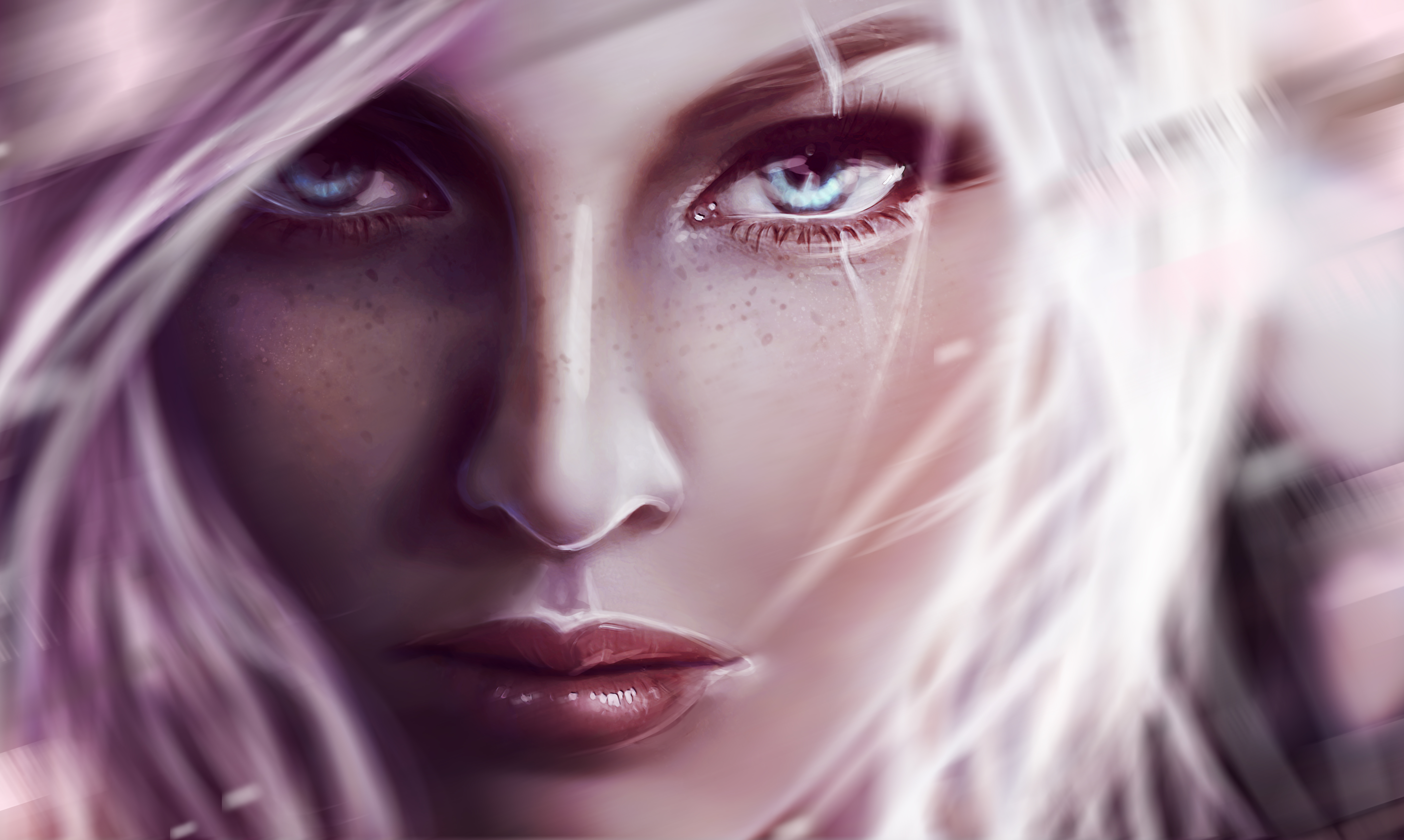 Download mobile wallpaper Fantasy, Face, Women, Blue Eyes, White Hair for free.