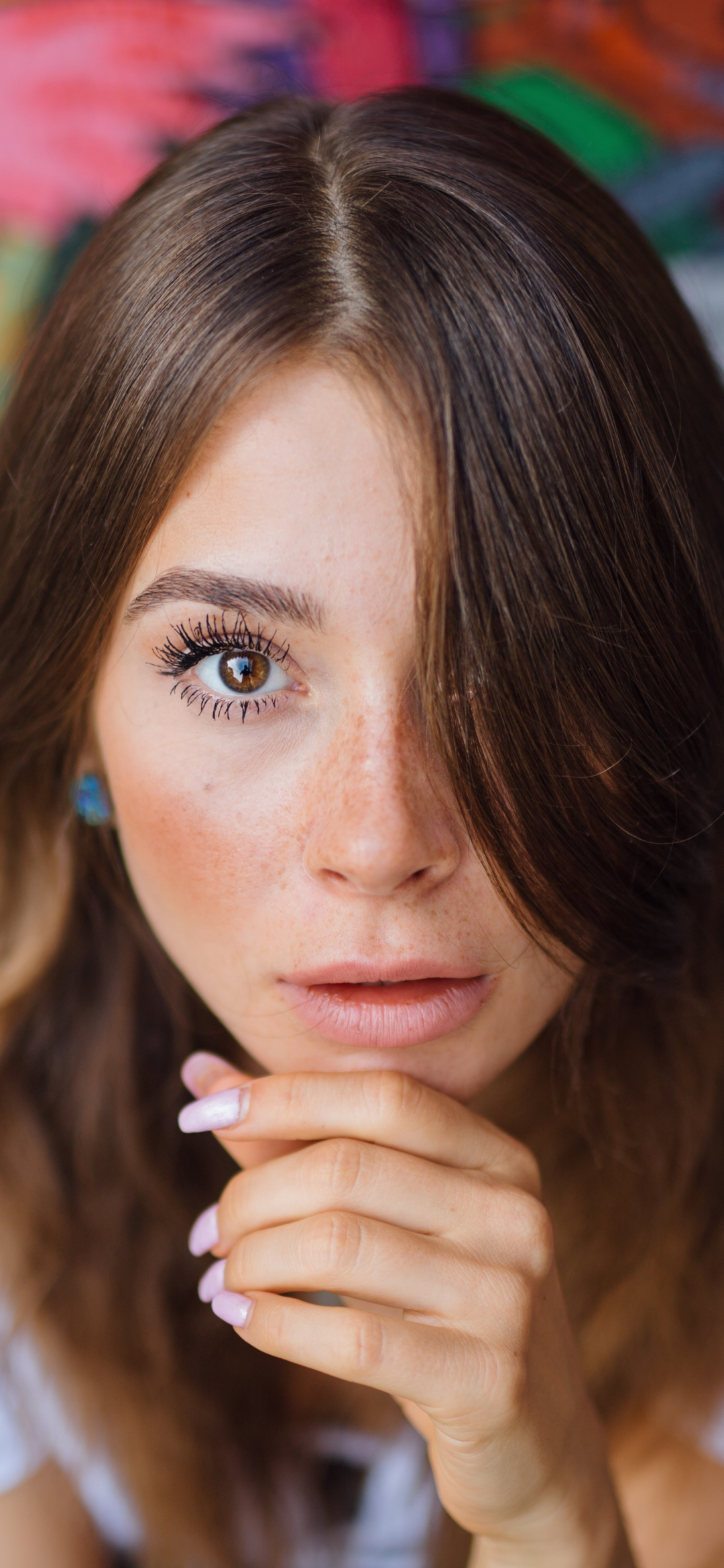 Download mobile wallpaper Brunette, Model, Women, Freckles, Brown Eyes for free.